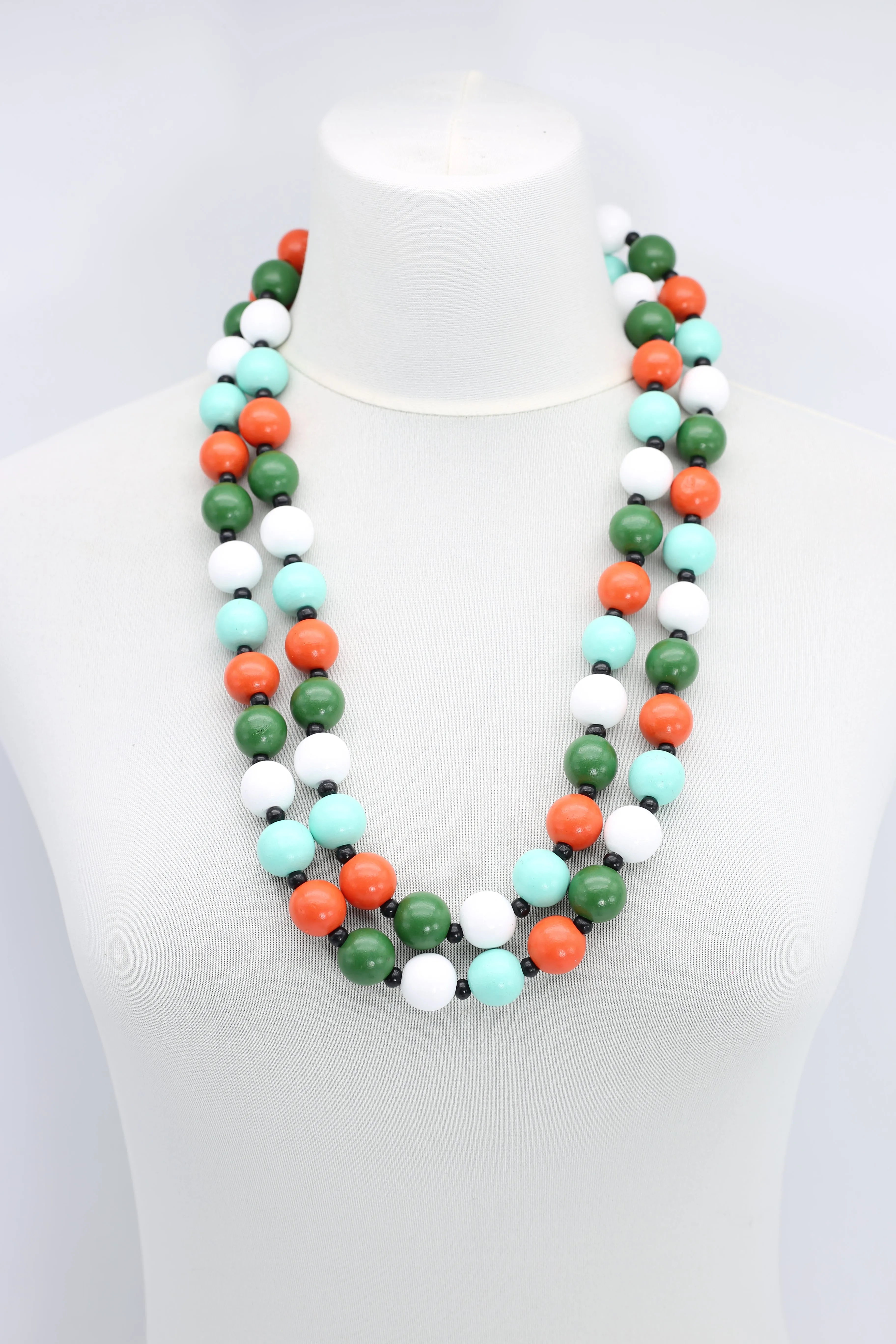 Round Beads & Beads on Leatherette Chain Necklaces Set