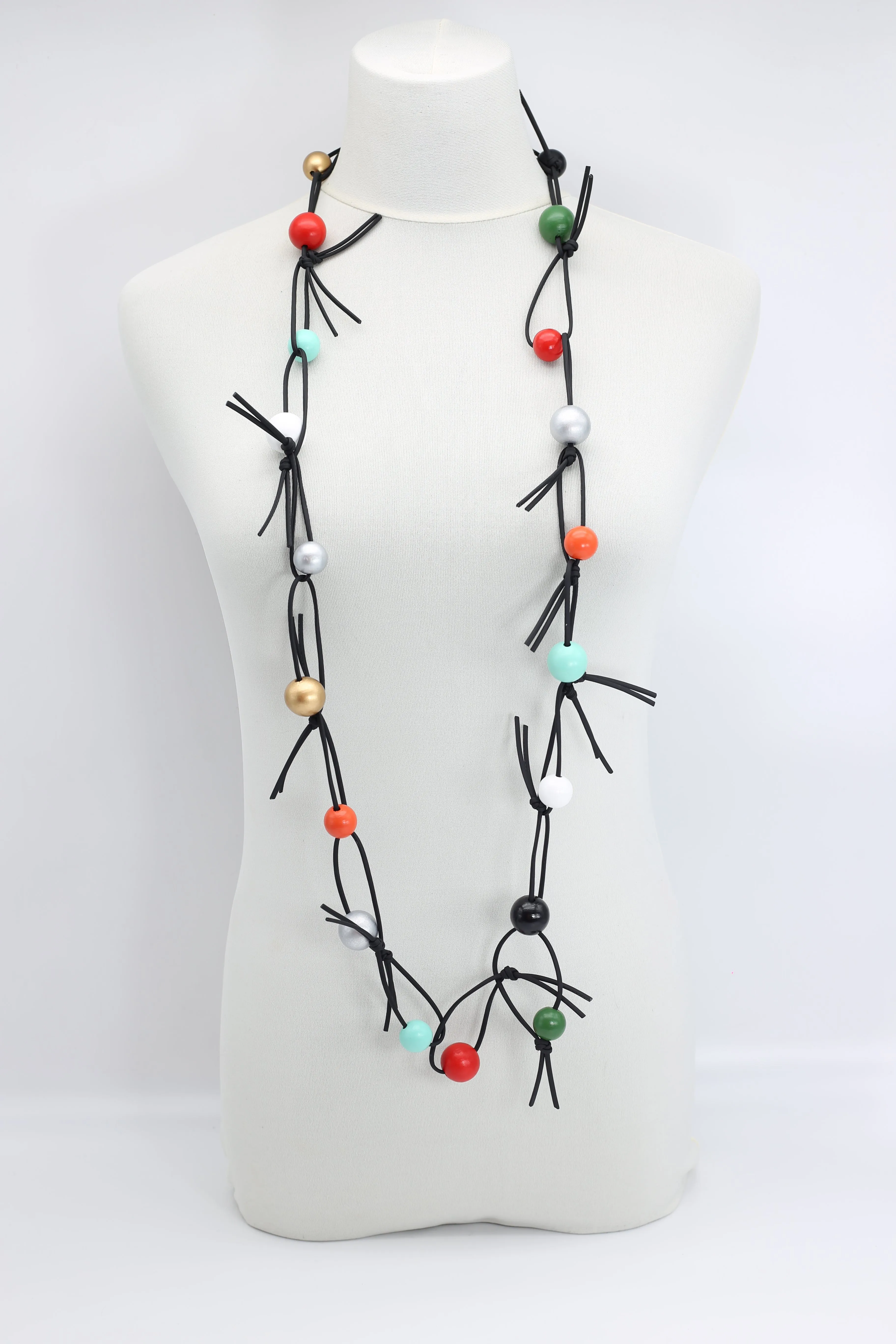 Round Beads & Beads on Leatherette Chain Necklaces Set