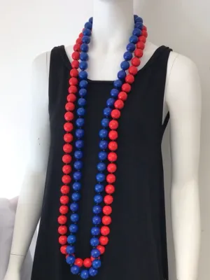 Round Beads Necklaces Set - Red & Cobalt Blue