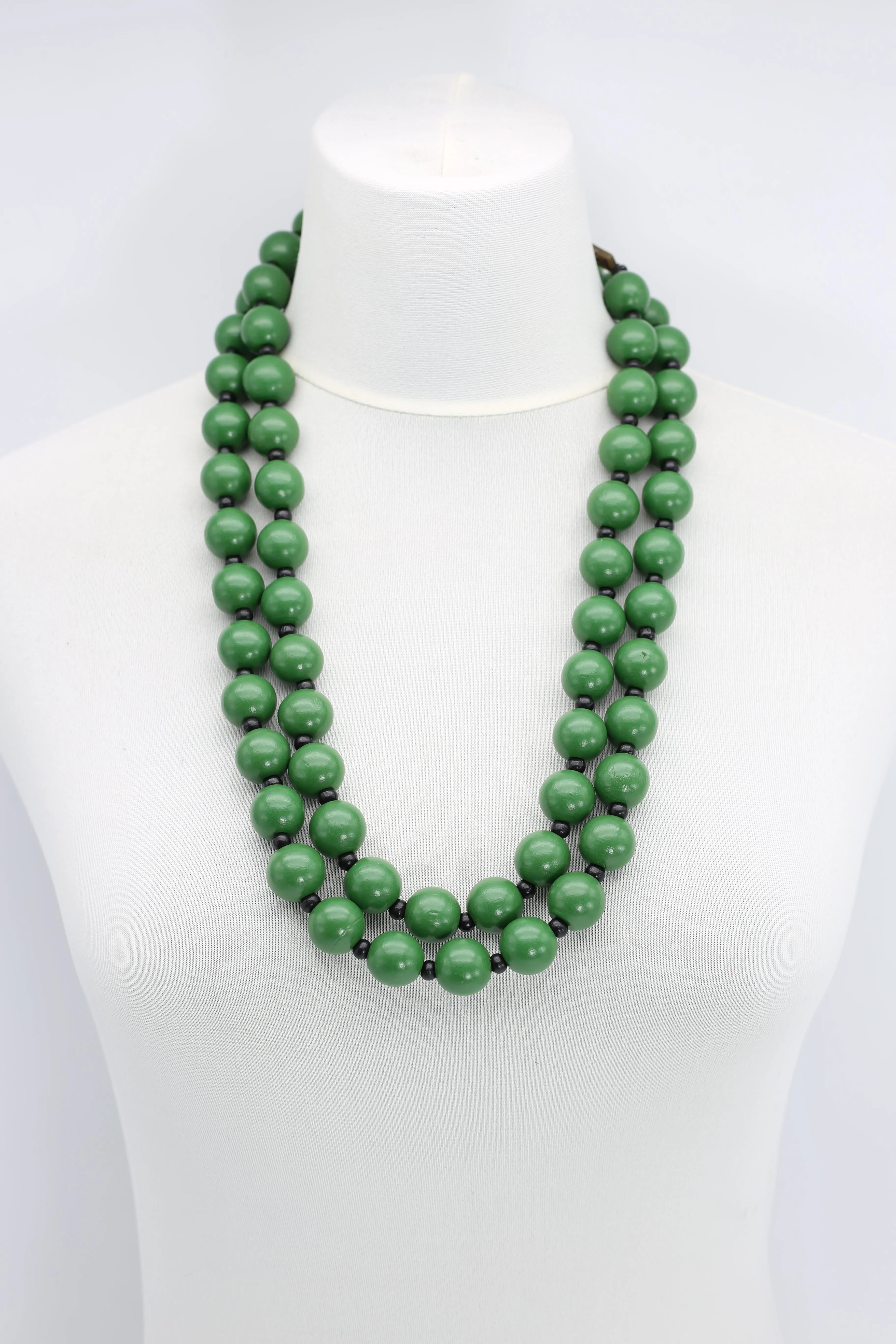 Round Beads Necklaces Set - Spring Green/Orange/Black