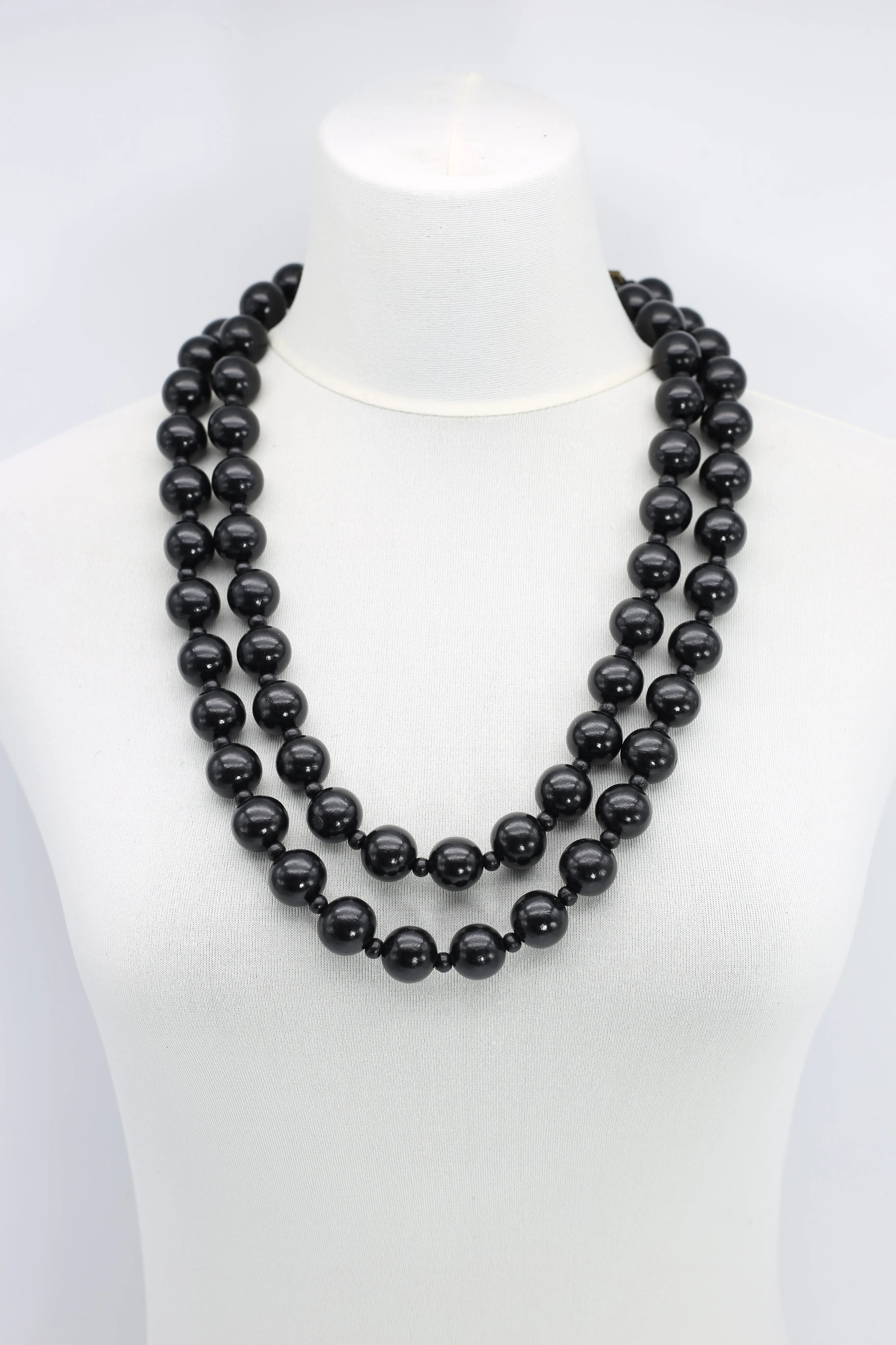Round Beads Necklaces Set - Spring Green/Orange/Black