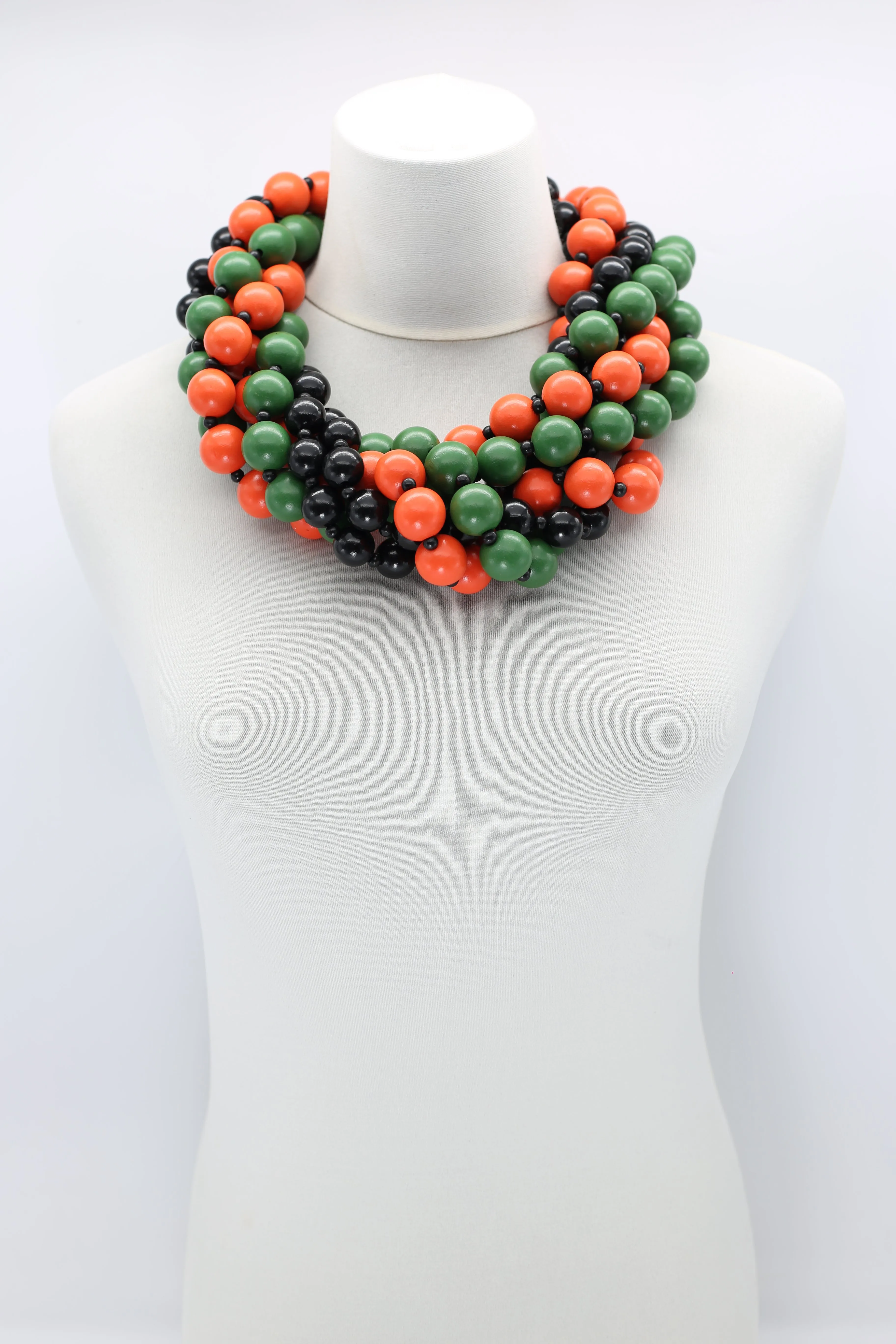 Round Beads Necklaces Set - Spring Green/Orange/Black