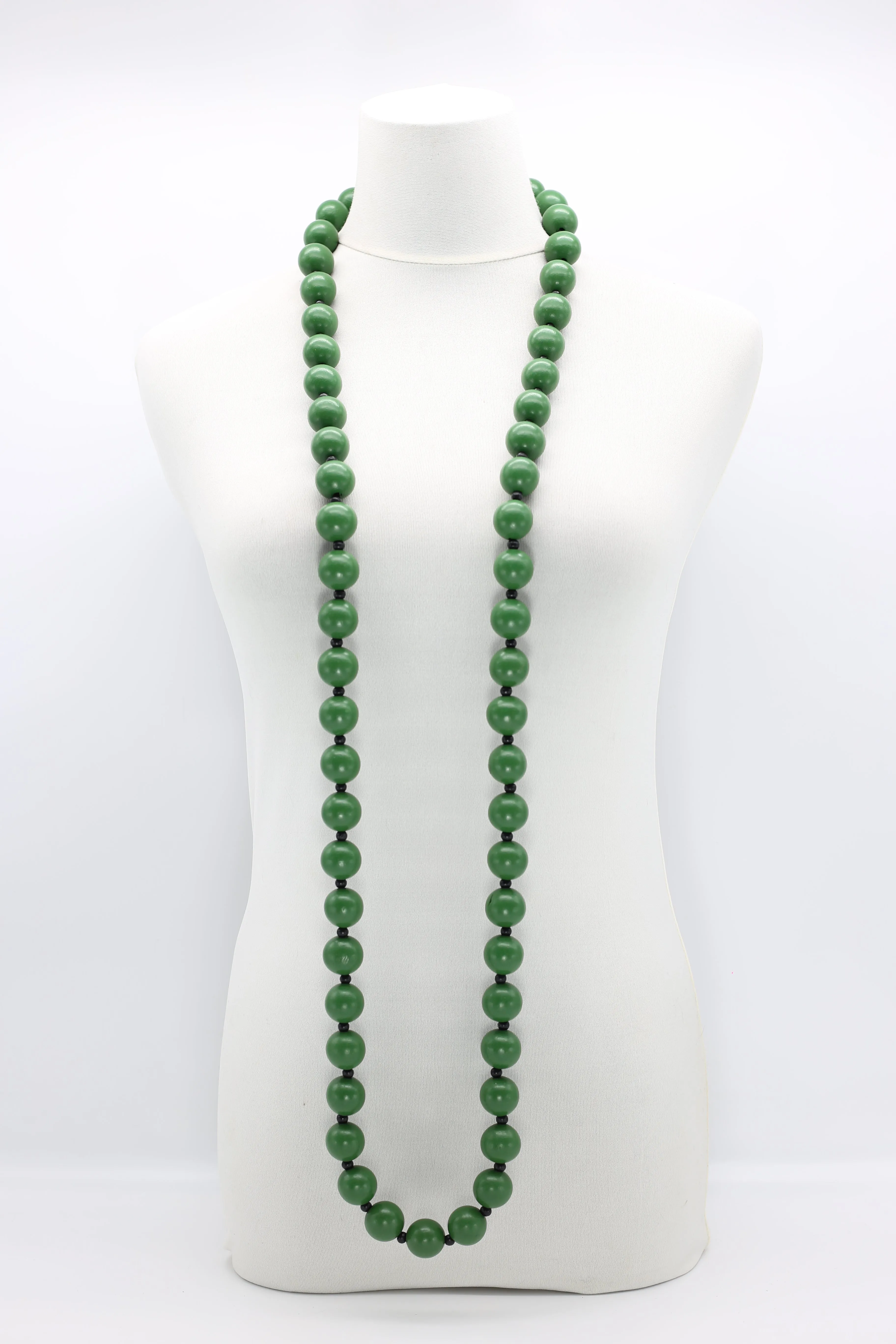 Round Beads Necklaces Set - Spring Green/Orange/Black
