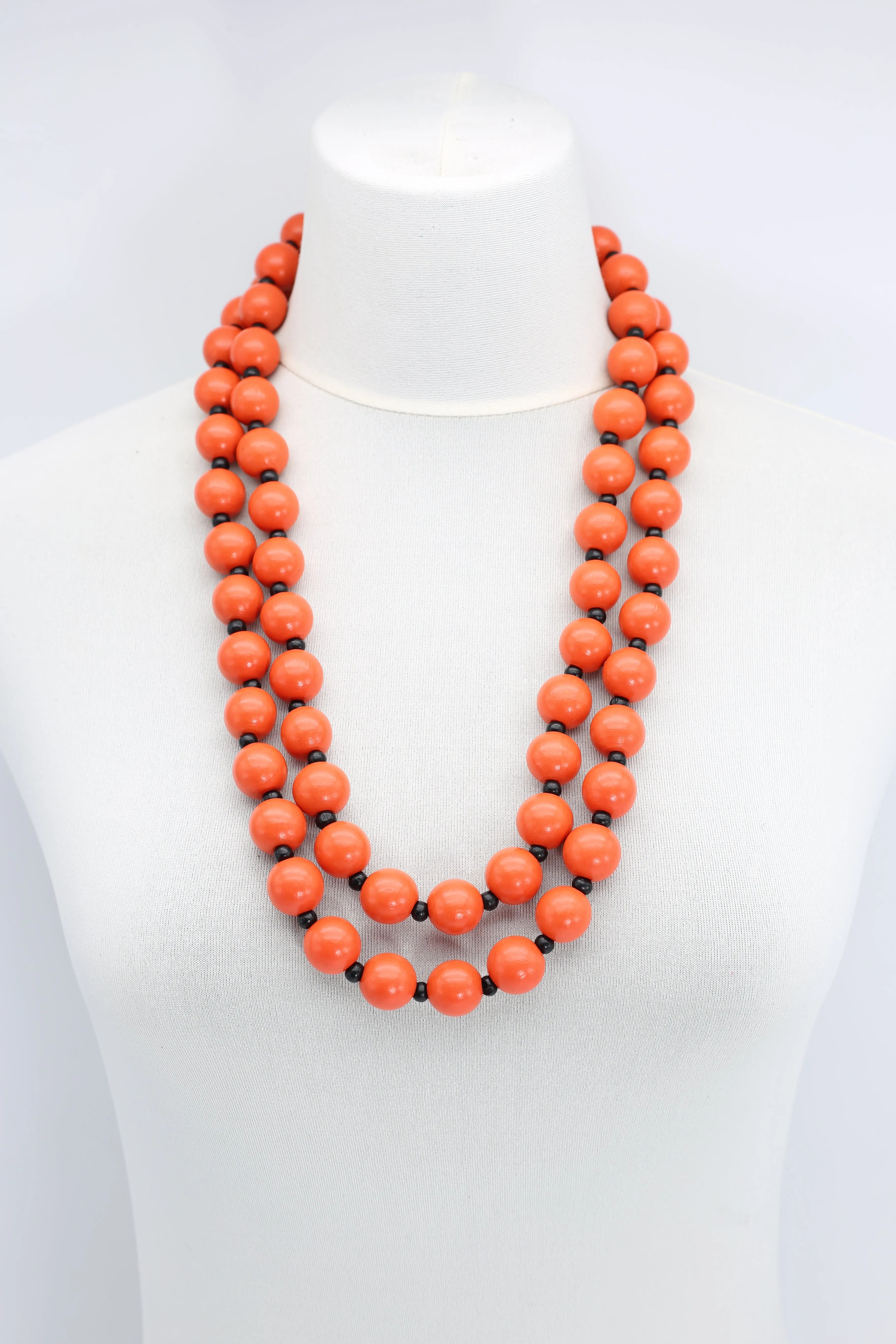 Round Beads Necklaces Set - Spring Green/Orange/Black