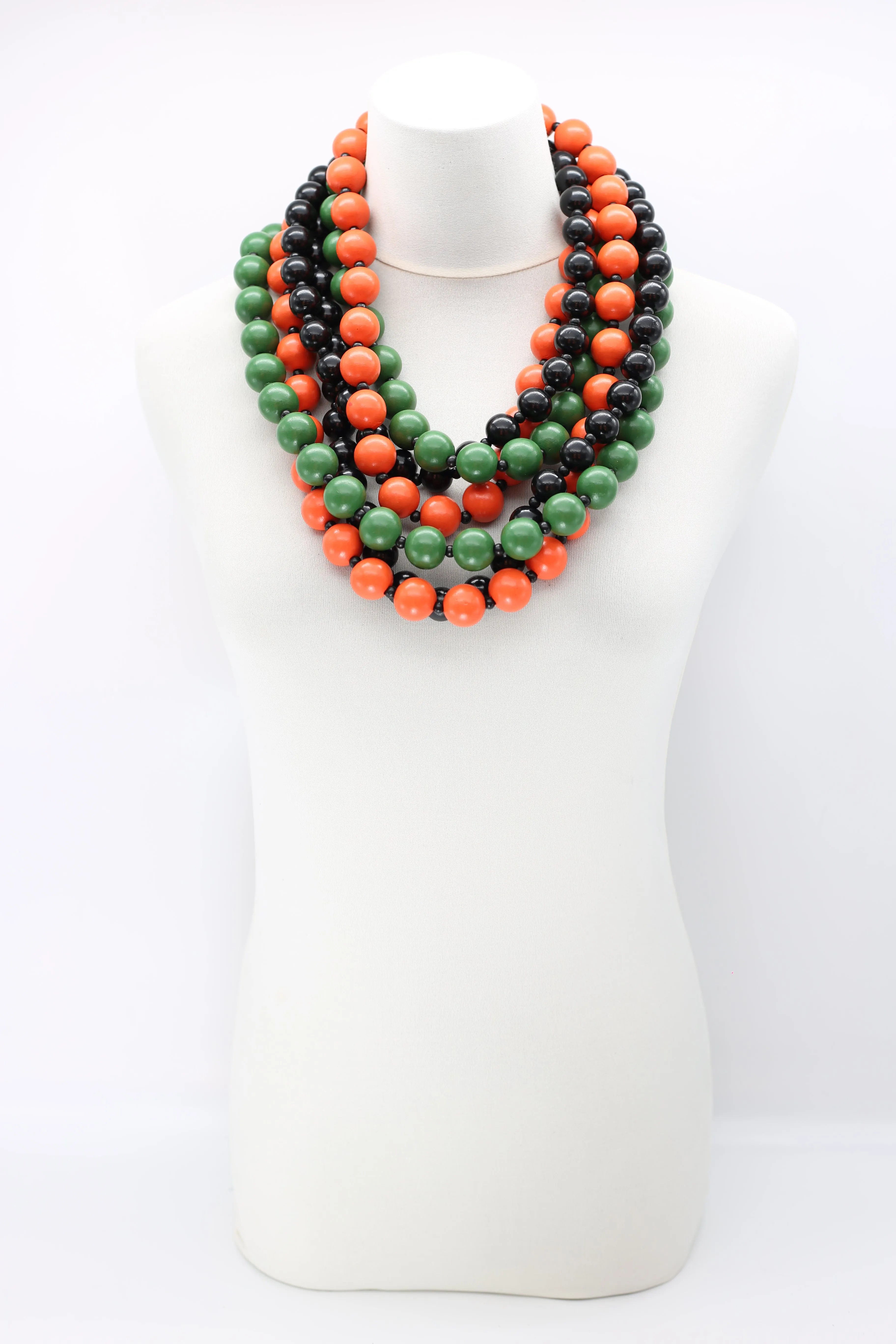 Round Beads Necklaces Set - Spring Green/Orange/Black