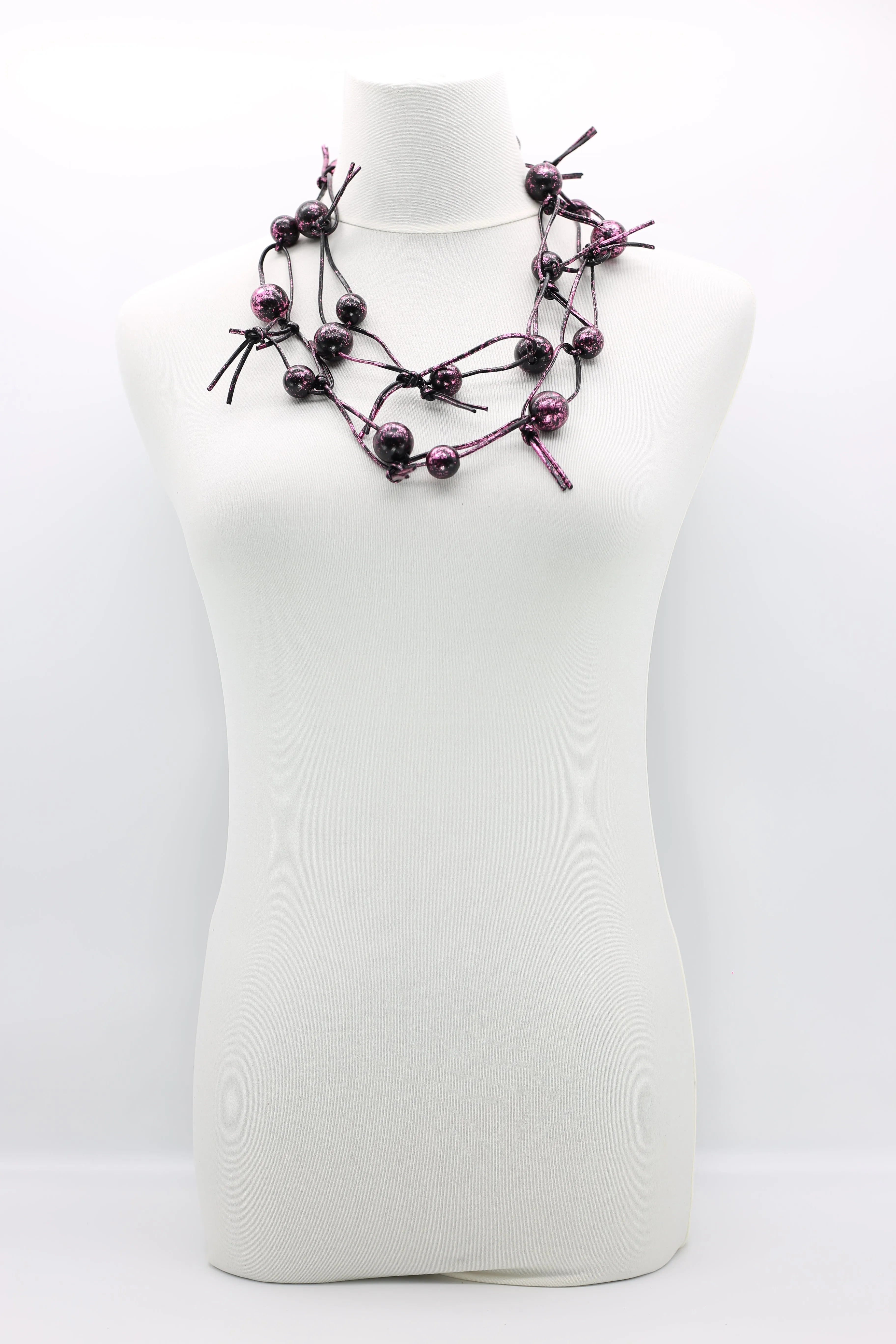 Round Beads on Leatherette Chain Necklaces - Hand gilded