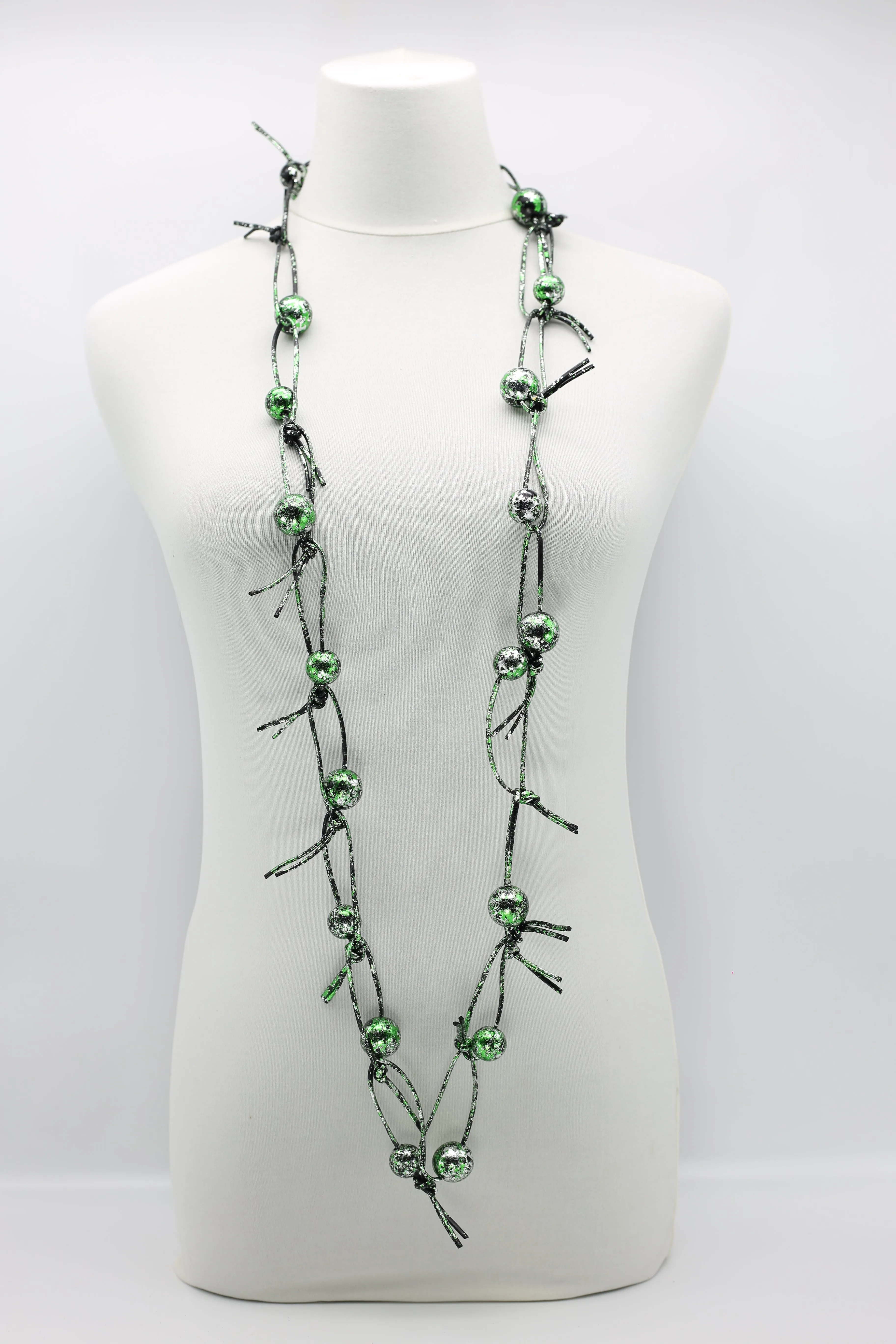 Round Beads on Leatherette Chain Necklaces - Hand gilded