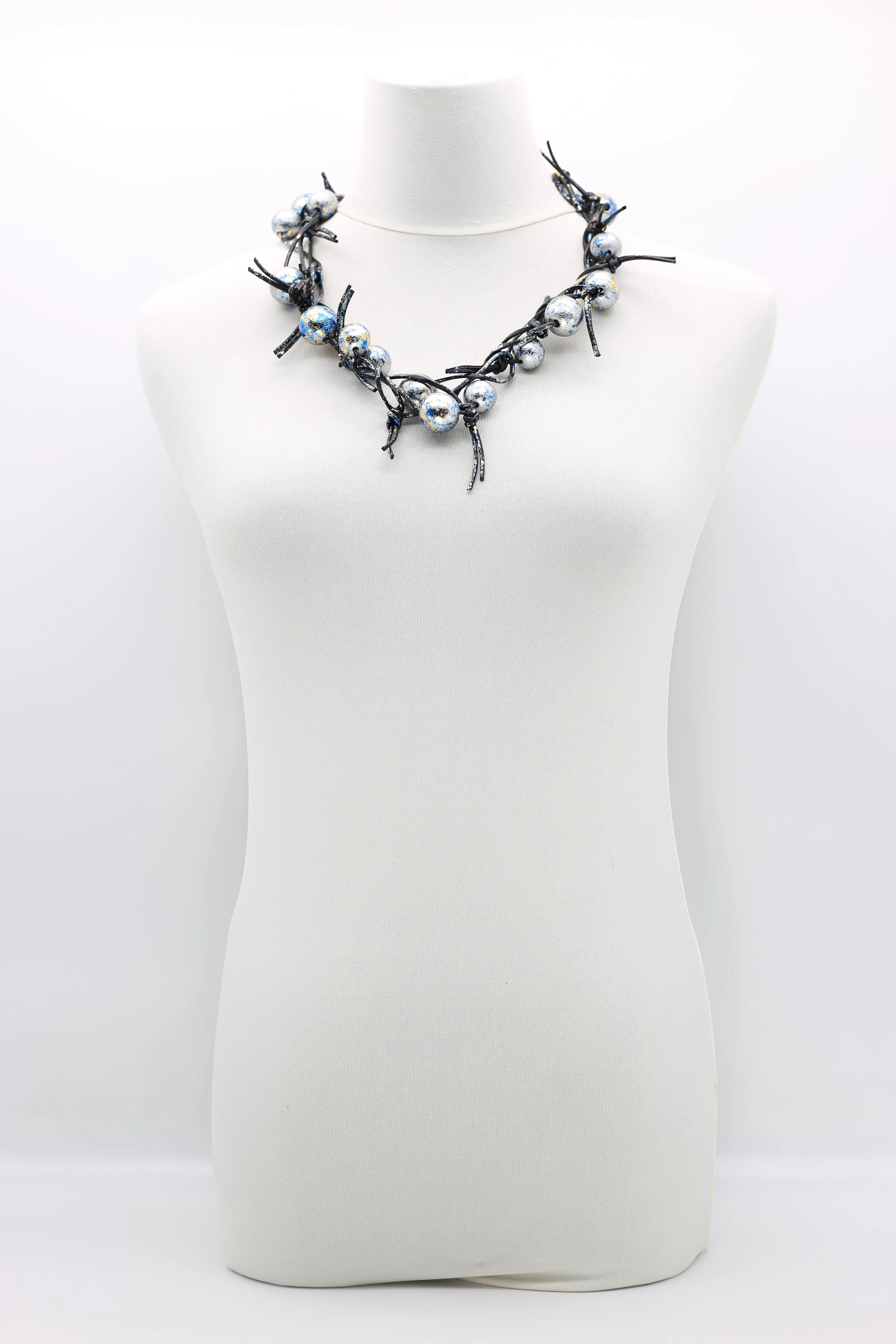 Round Beads on Leatherette Chain Necklaces - Hand gilded
