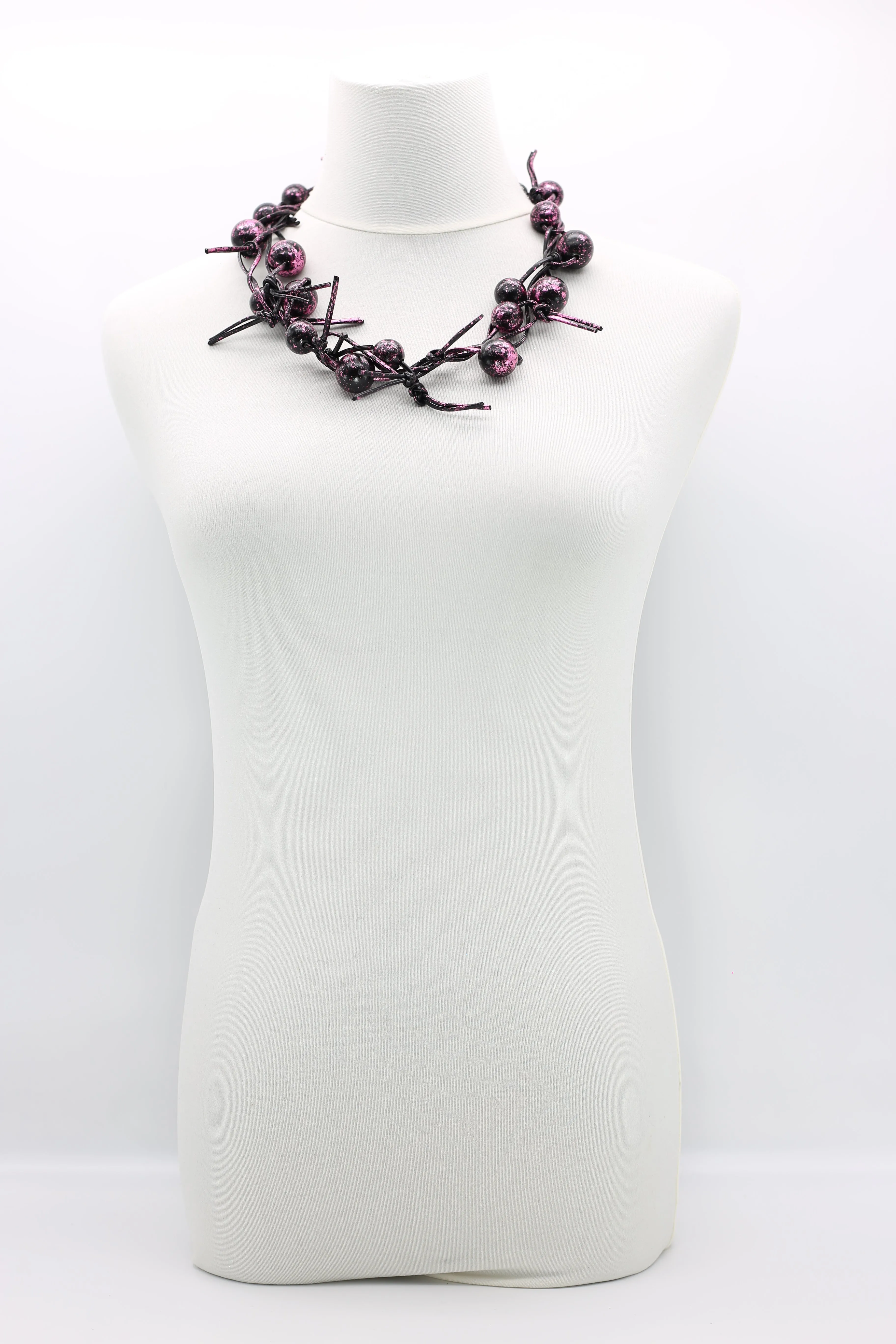 Round Beads on Leatherette Chain Necklaces - Hand gilded
