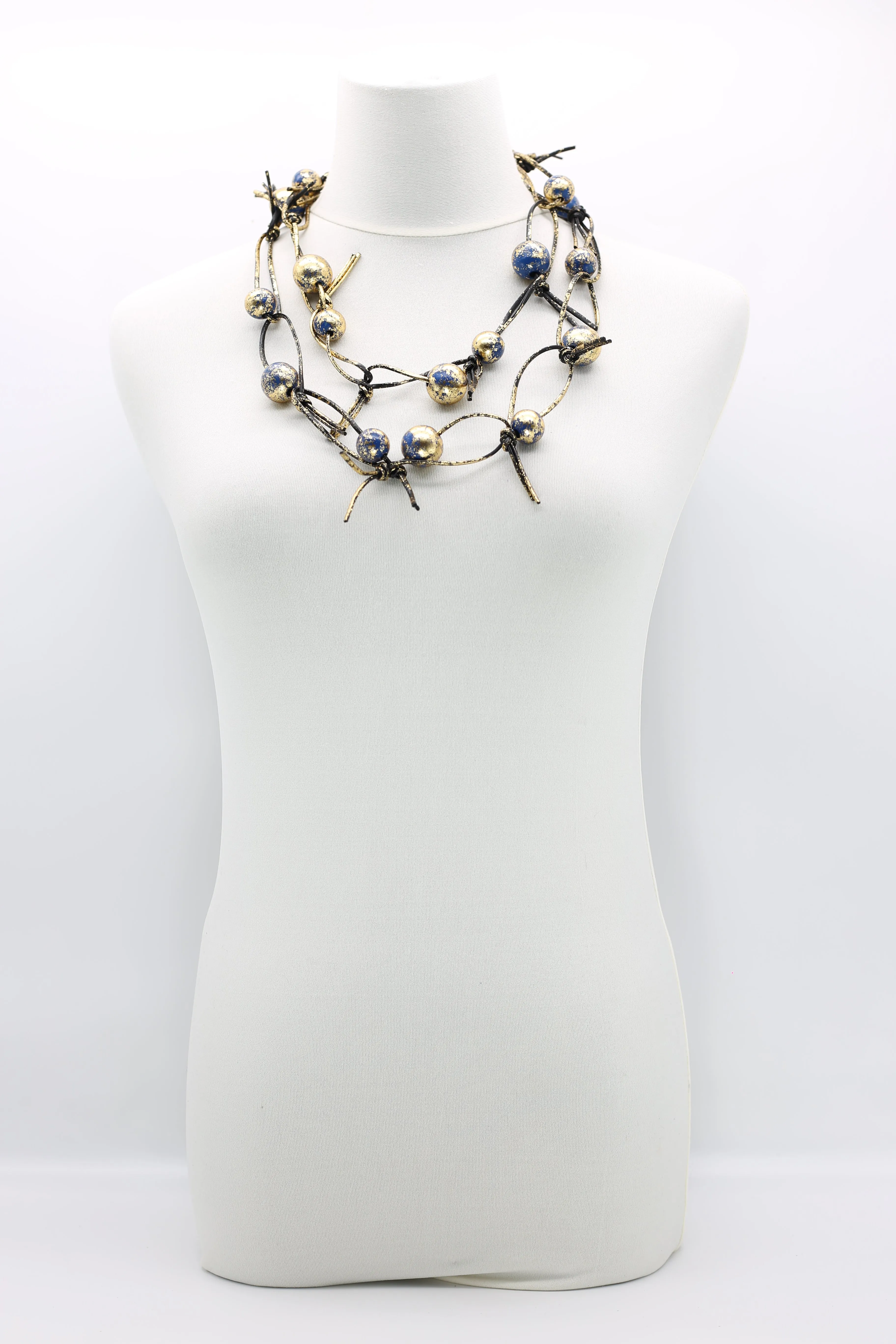 Round Beads on Leatherette Chain Necklaces - Hand gilded