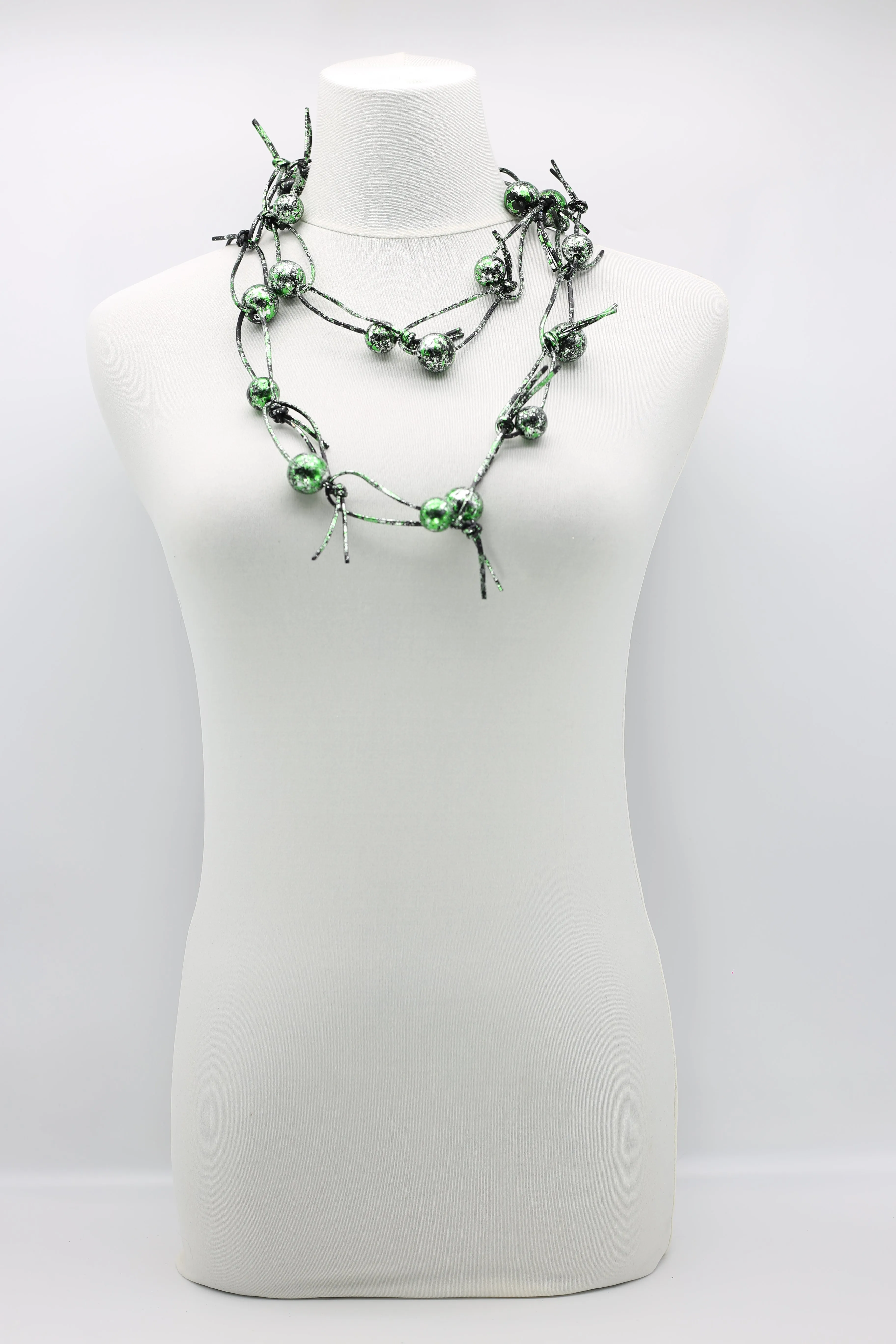 Round Beads on Leatherette Chain Necklaces - Hand gilded