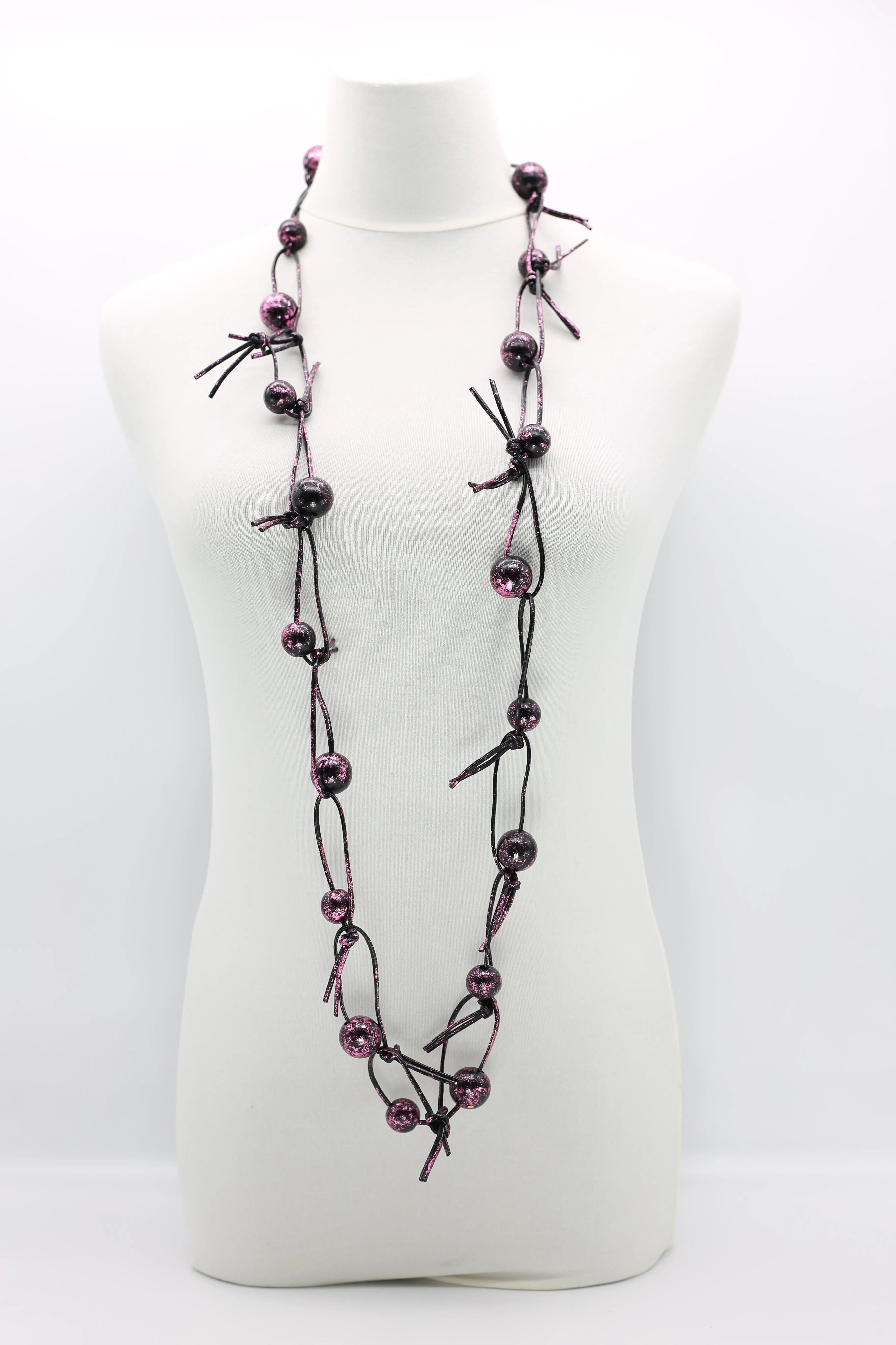 Round Beads on Leatherette Chain Necklaces - Hand gilded