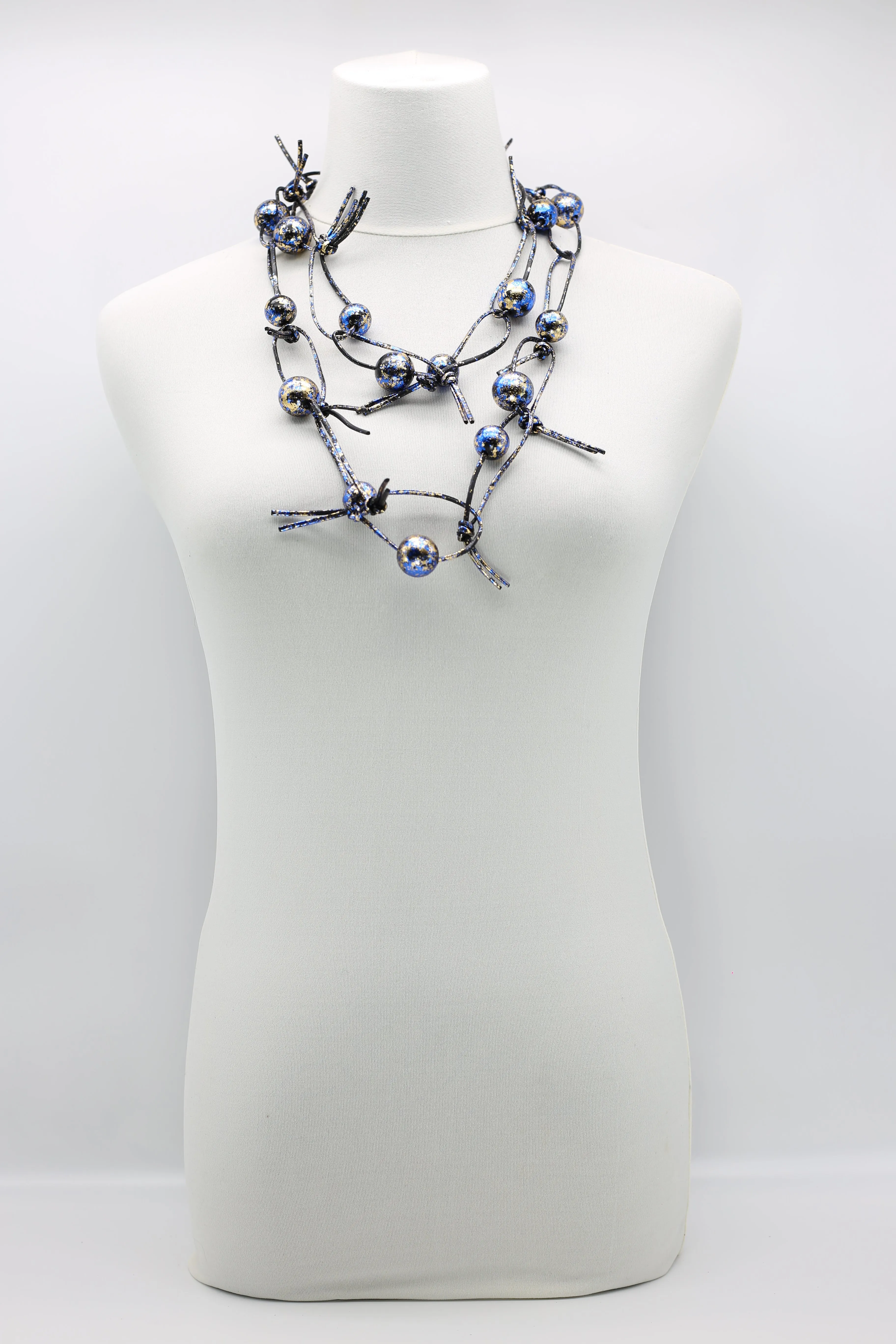 Round Beads on Leatherette Chain Necklaces - Hand gilded