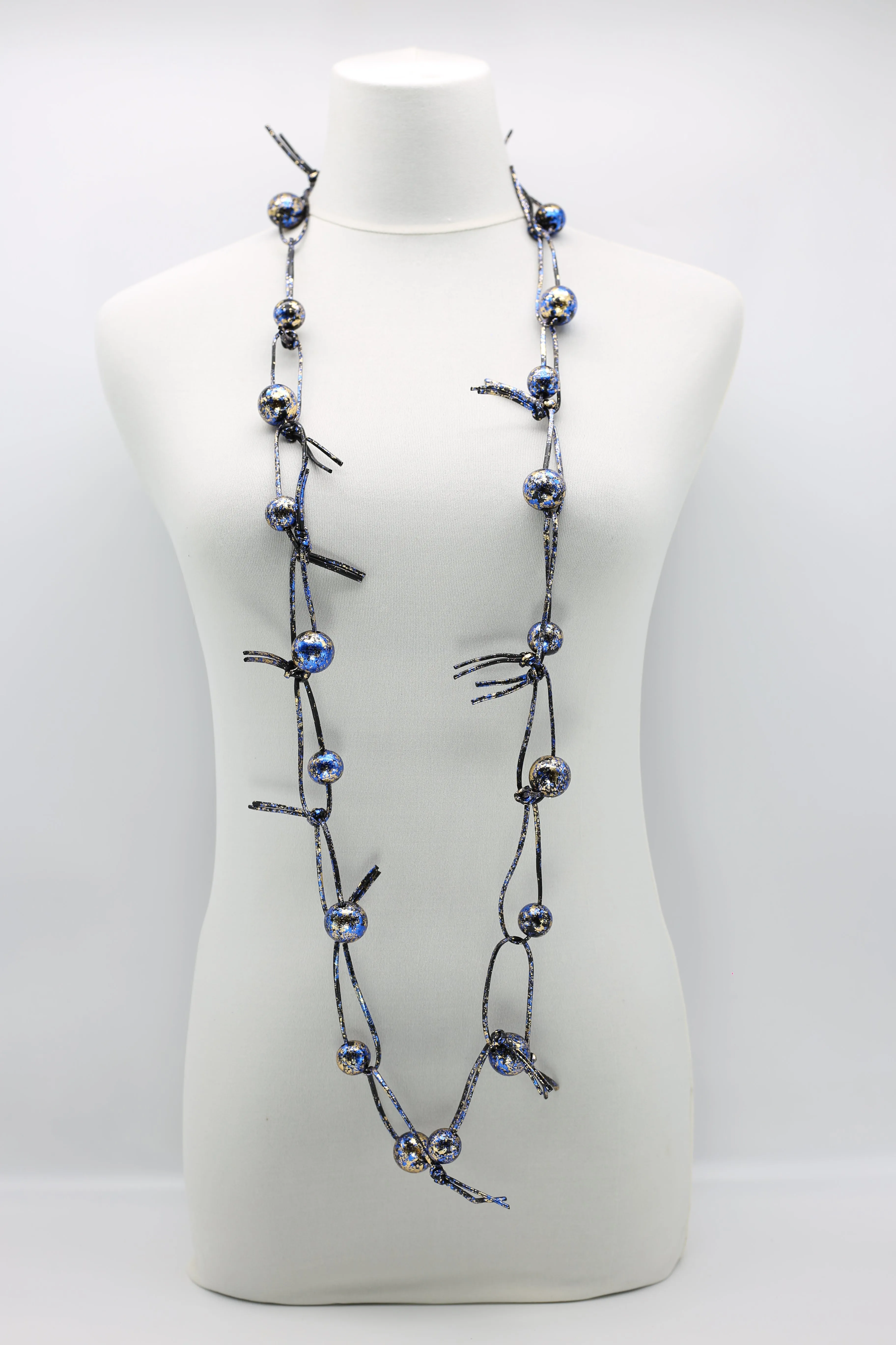 Round Beads on Leatherette Chain Necklaces - Hand gilded