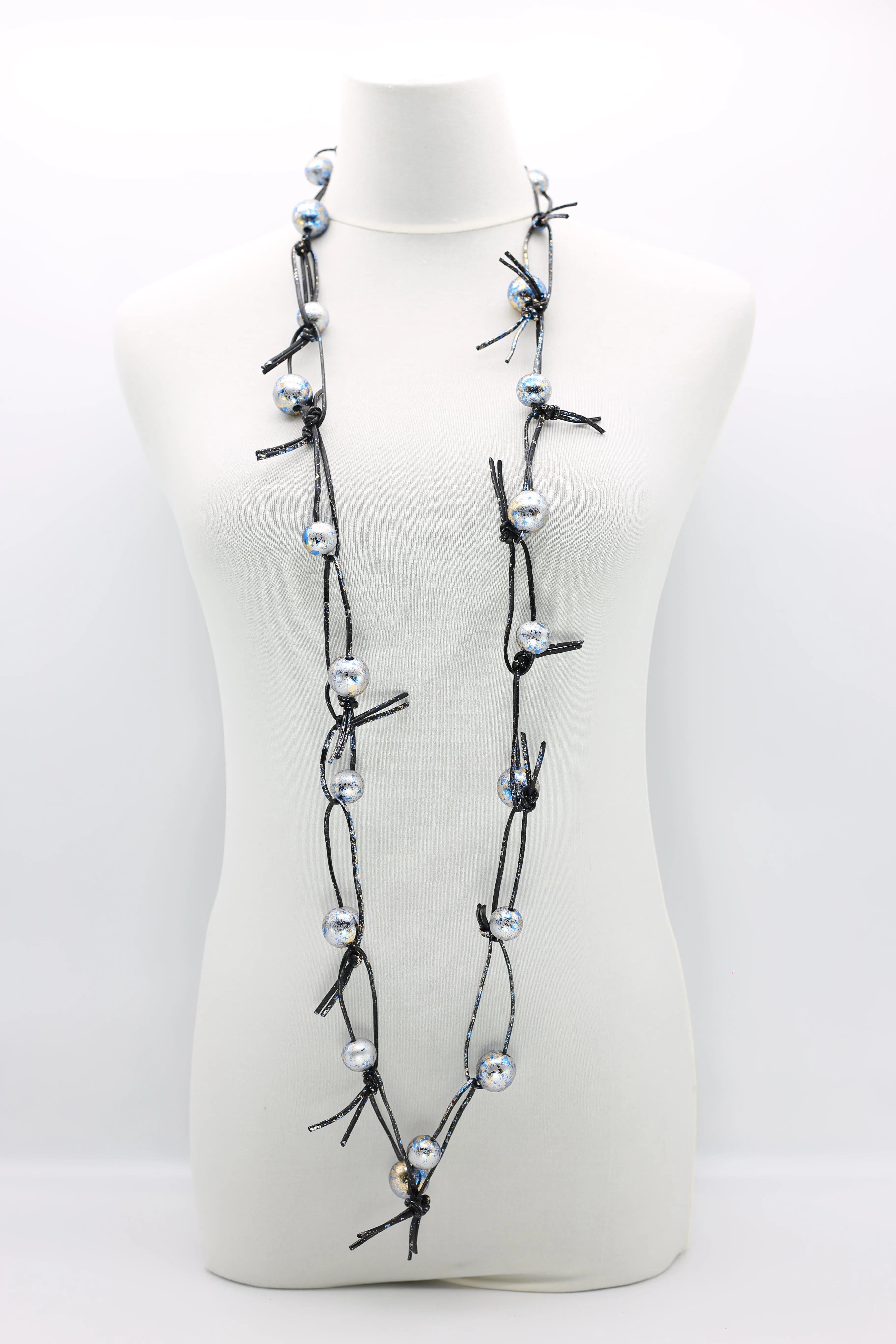 Round Beads on Leatherette Chain Necklaces - Hand gilded