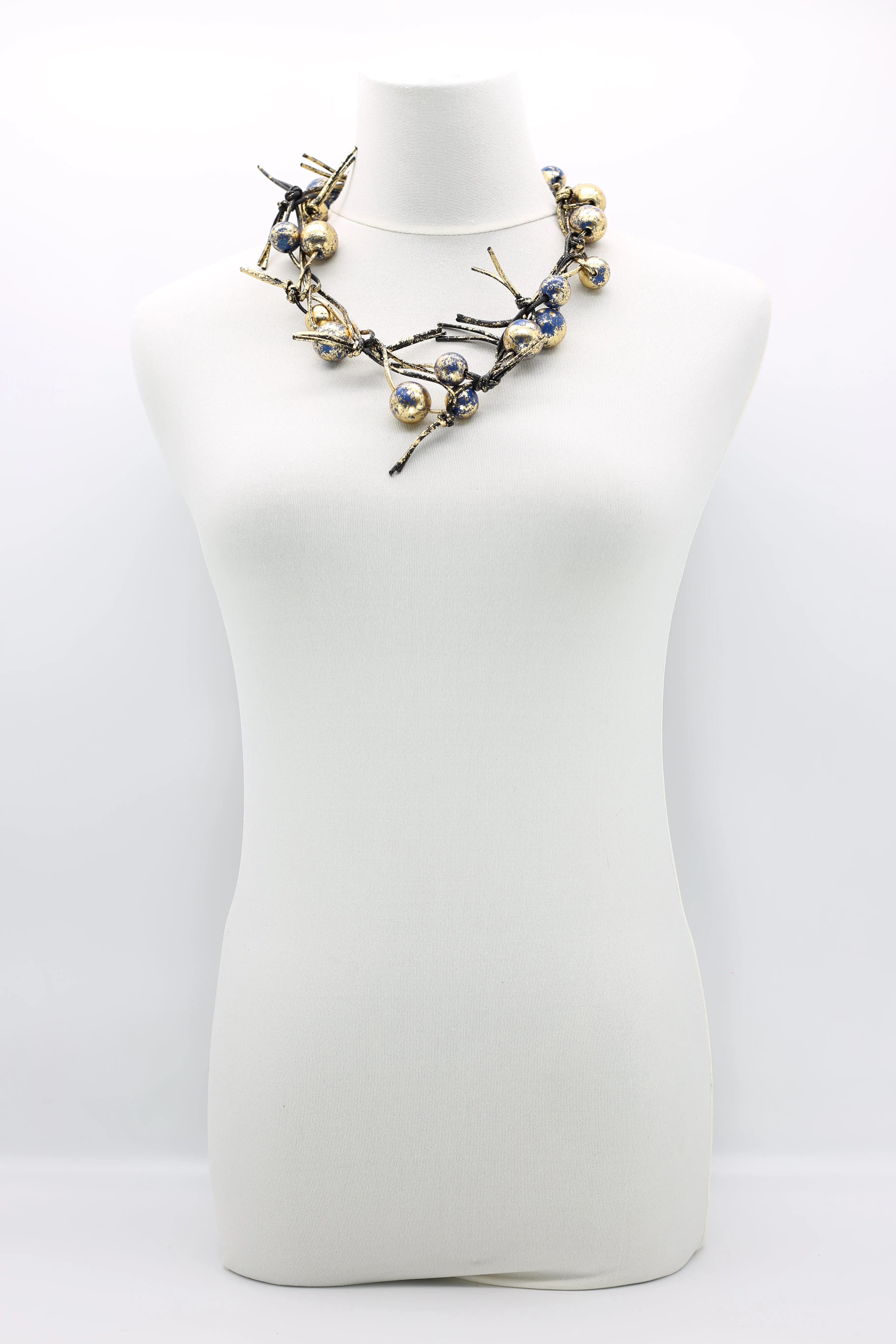 Round Beads on Leatherette Chain Necklaces - Hand gilded