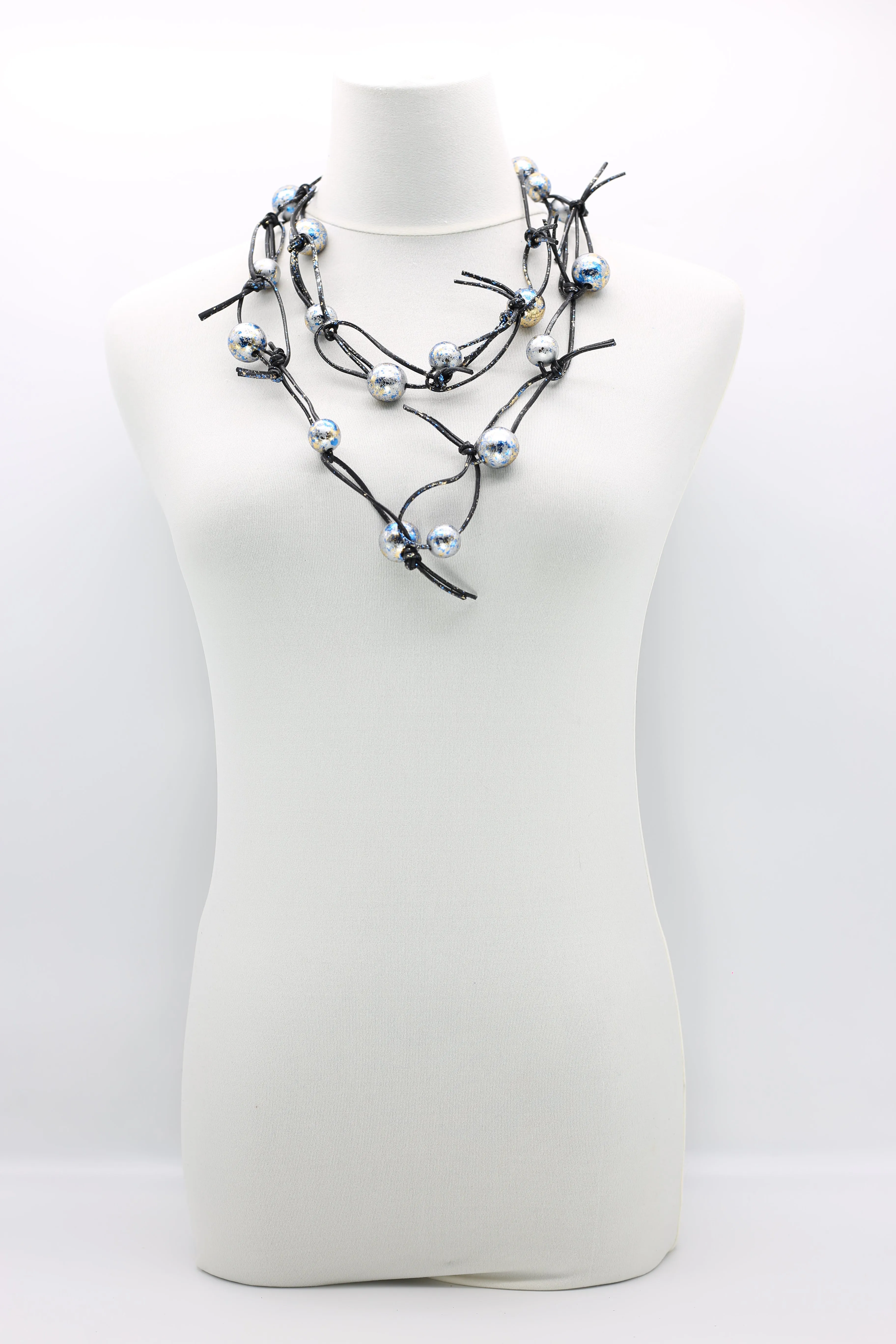 Round Beads on Leatherette Chain Necklaces - Hand gilded