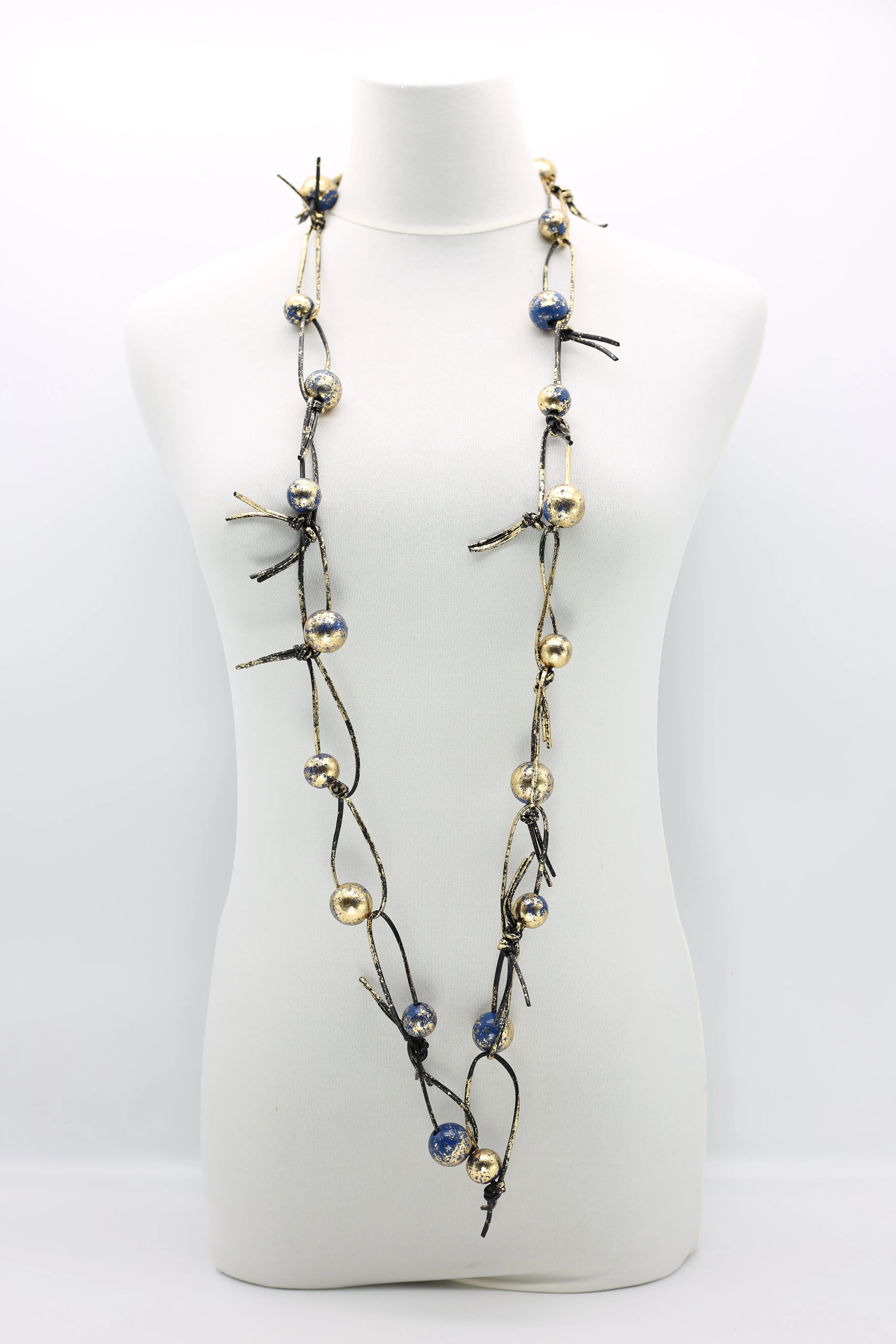 Round Beads on Leatherette Chain Necklaces - Hand gilded
