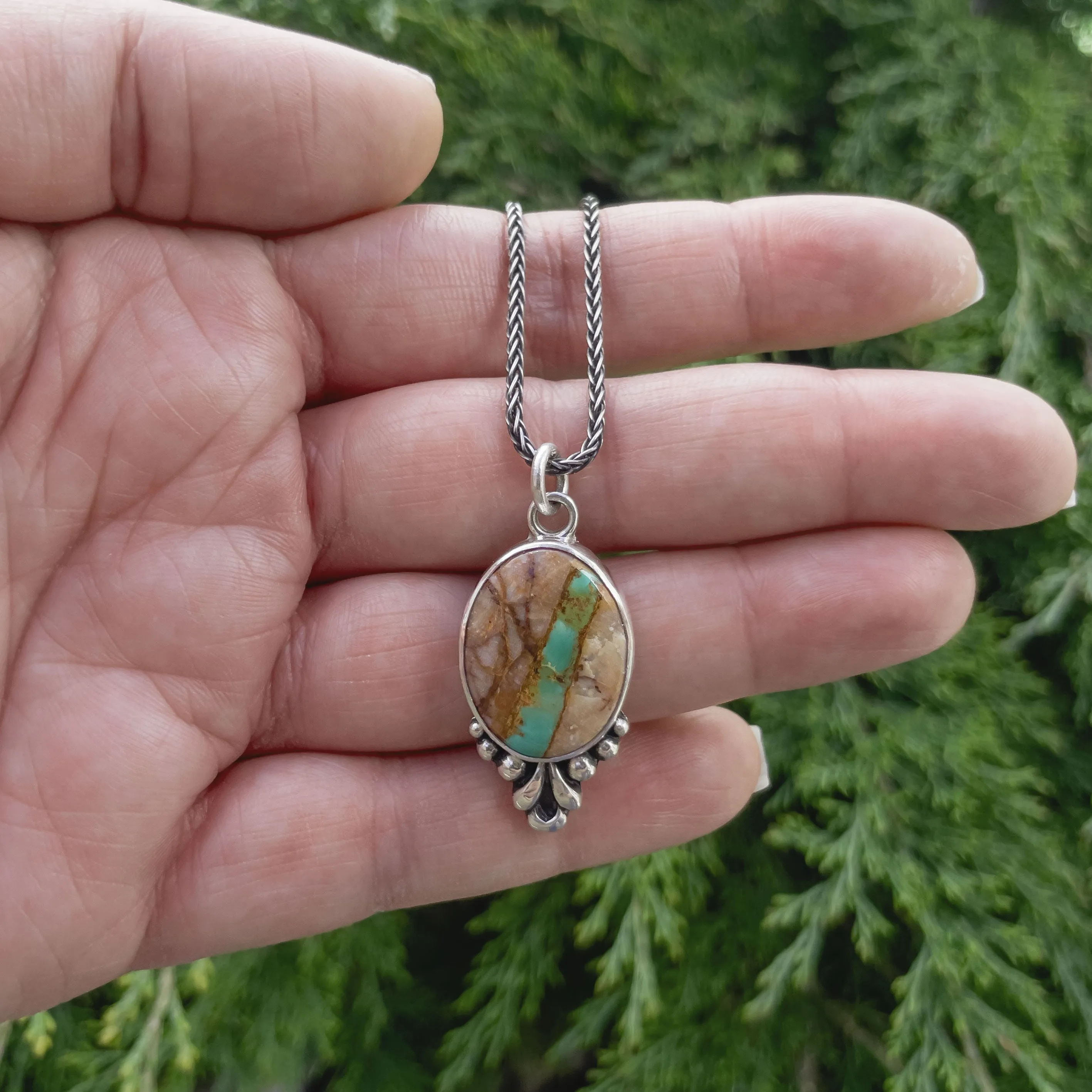 Royston Ribbon Turquoise Pendant Necklace in Sterling Silver