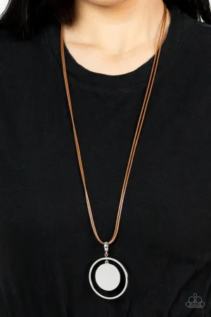 Rural Reflection - Brown - Silver Disc Brown Cord Paparazzi Long Necklace