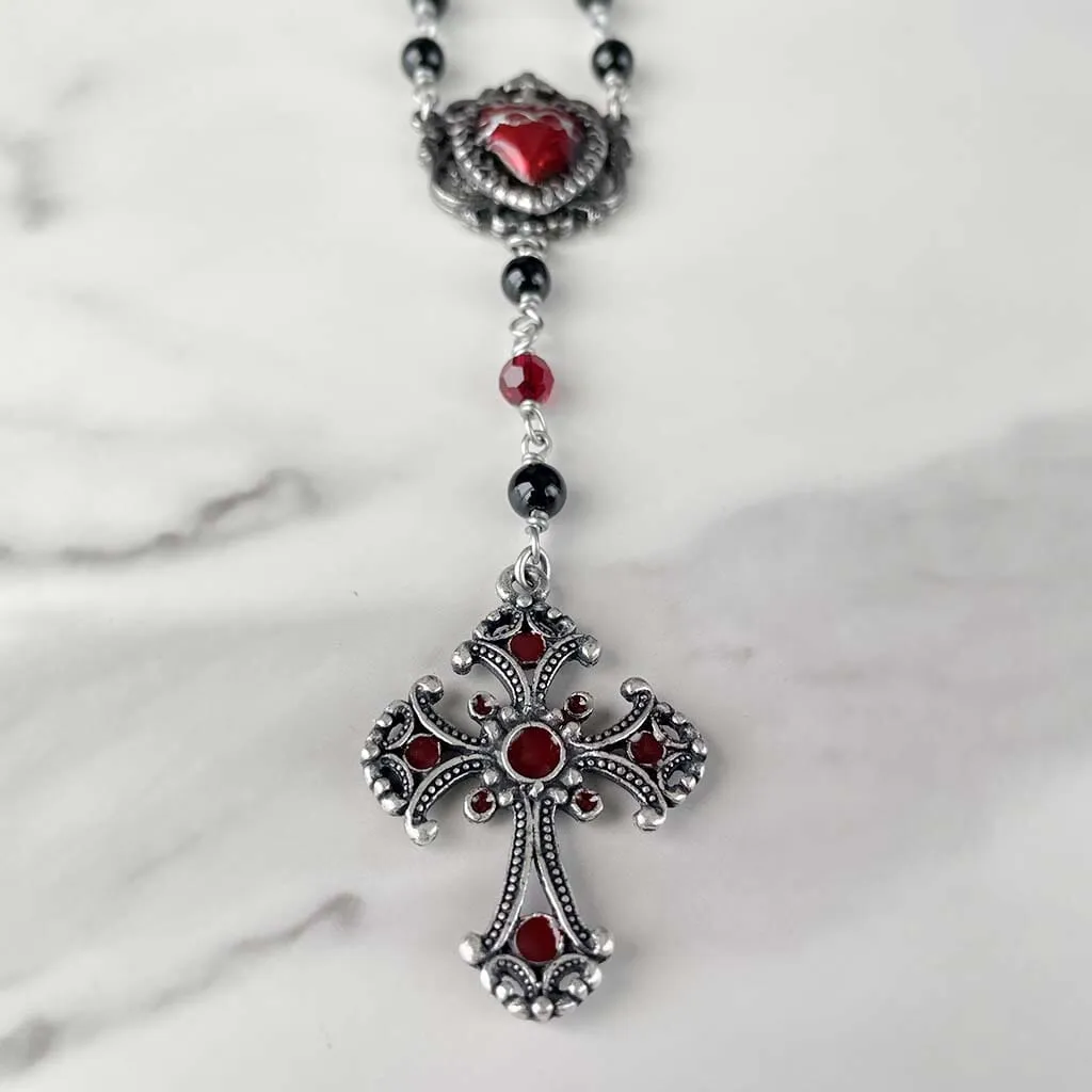 Sacred Heart Beaded Rosary Necklace