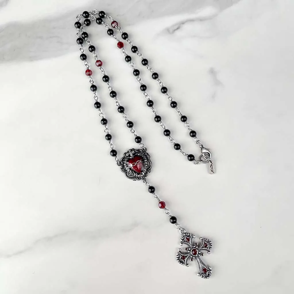 Sacred Heart Beaded Rosary Necklace