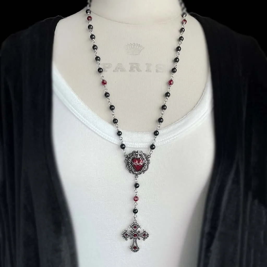 Sacred Heart Beaded Rosary Necklace