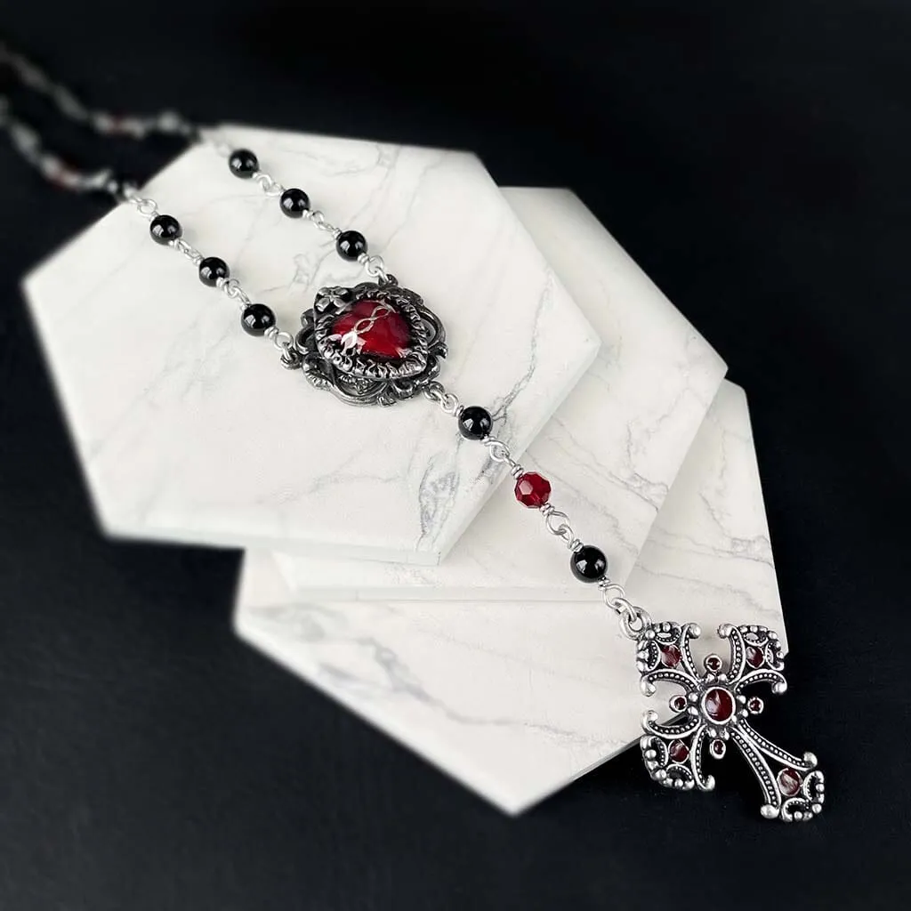 Sacred Heart Beaded Rosary Necklace