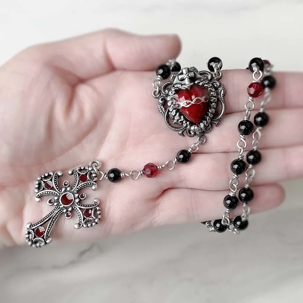 Sacred Heart Beaded Rosary Necklace