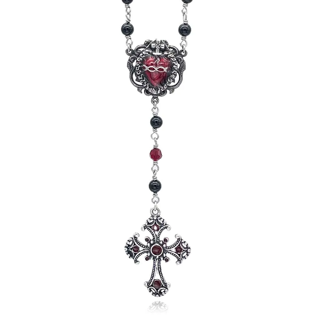 Sacred Heart Beaded Rosary Necklace