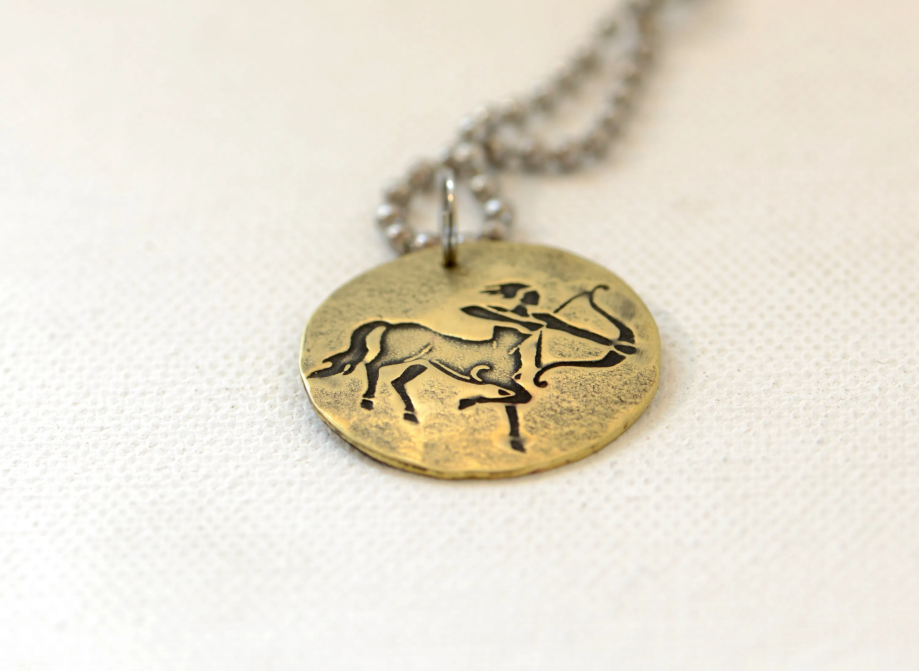 Sagittarius Zodiac Sign Brass Disc Necklace