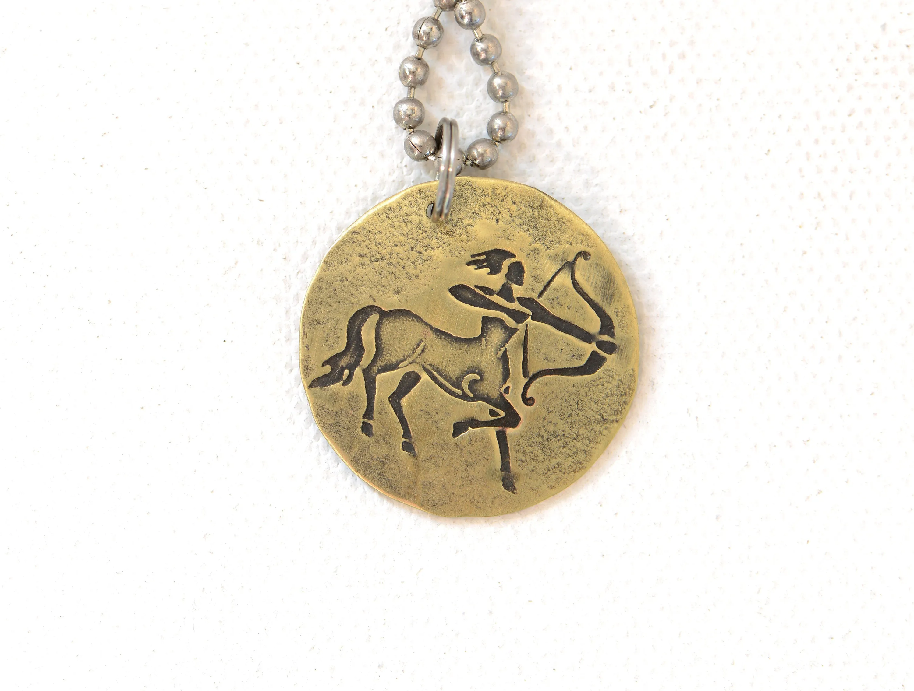Sagittarius Zodiac Sign Brass Disc Necklace