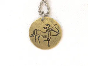 Sagittarius Zodiac Sign Brass Disc Necklace
