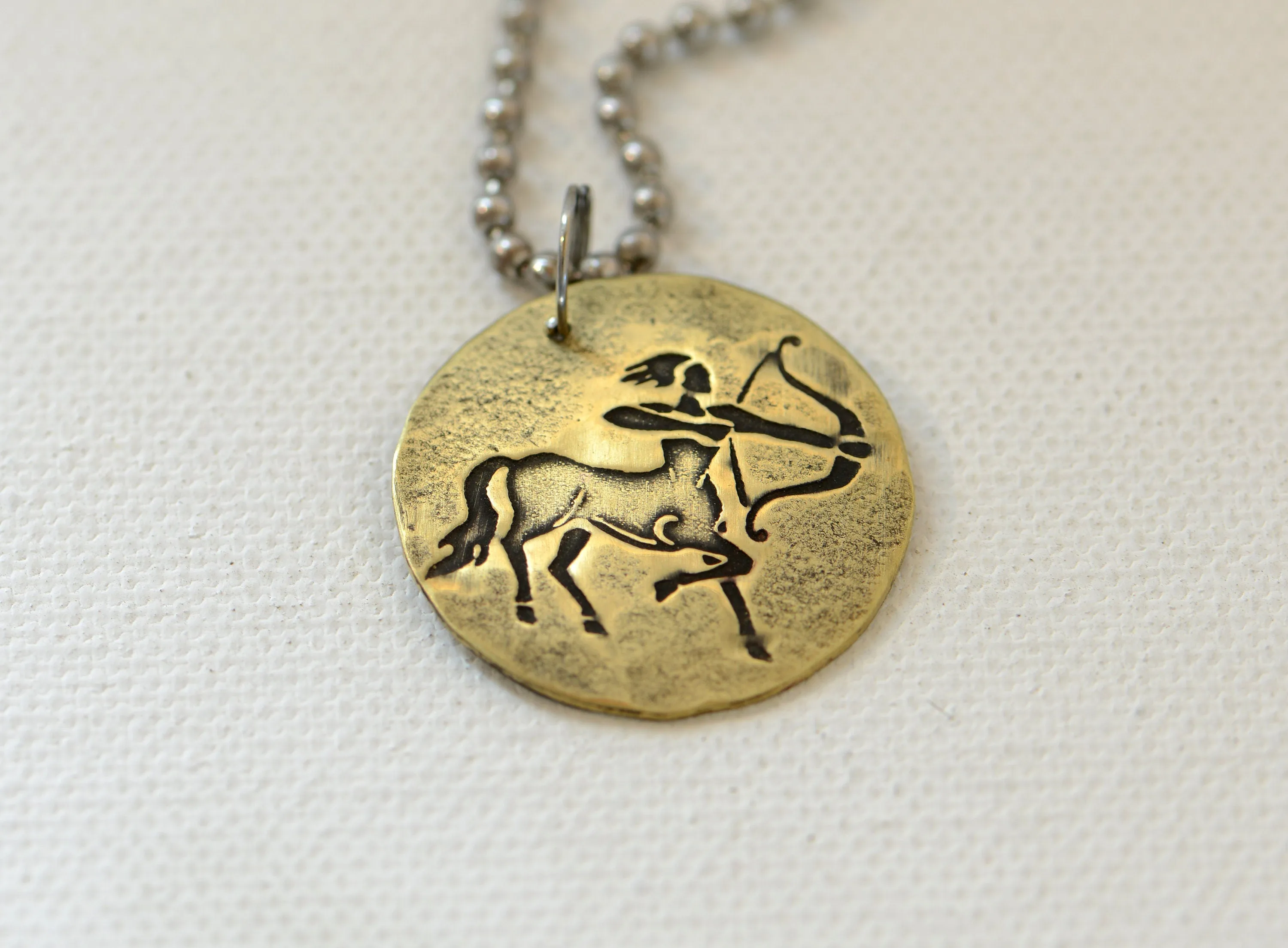 Sagittarius Zodiac Sign Brass Disc Necklace