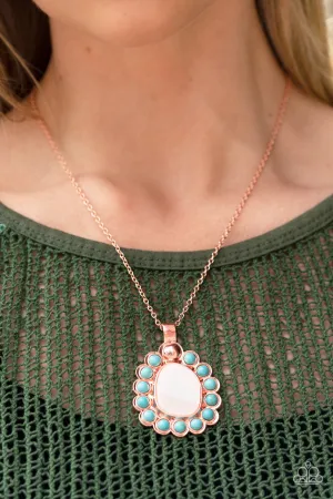 Sahara Sea - Copper - White Seashell Turquoise Stone Pendant Paparazzi Short Necklace - 2022 GLOW Convention Exclusive