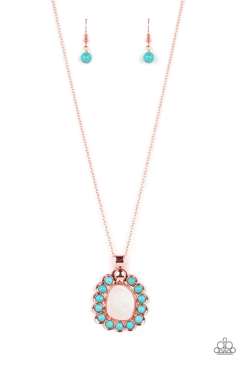 Sahara Sea - Copper - White Seashell Turquoise Stone Pendant Paparazzi Short Necklace - 2022 GLOW Convention Exclusive