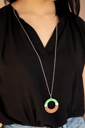 Sail into the Sunset - Green - Painted Wooden Hoop Paparazzi Long Necklace