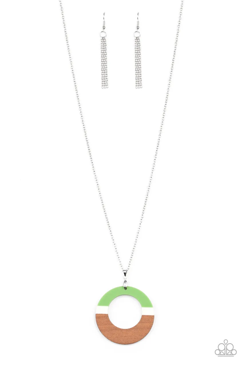Sail into the Sunset - Green - Painted Wooden Hoop Paparazzi Long Necklace