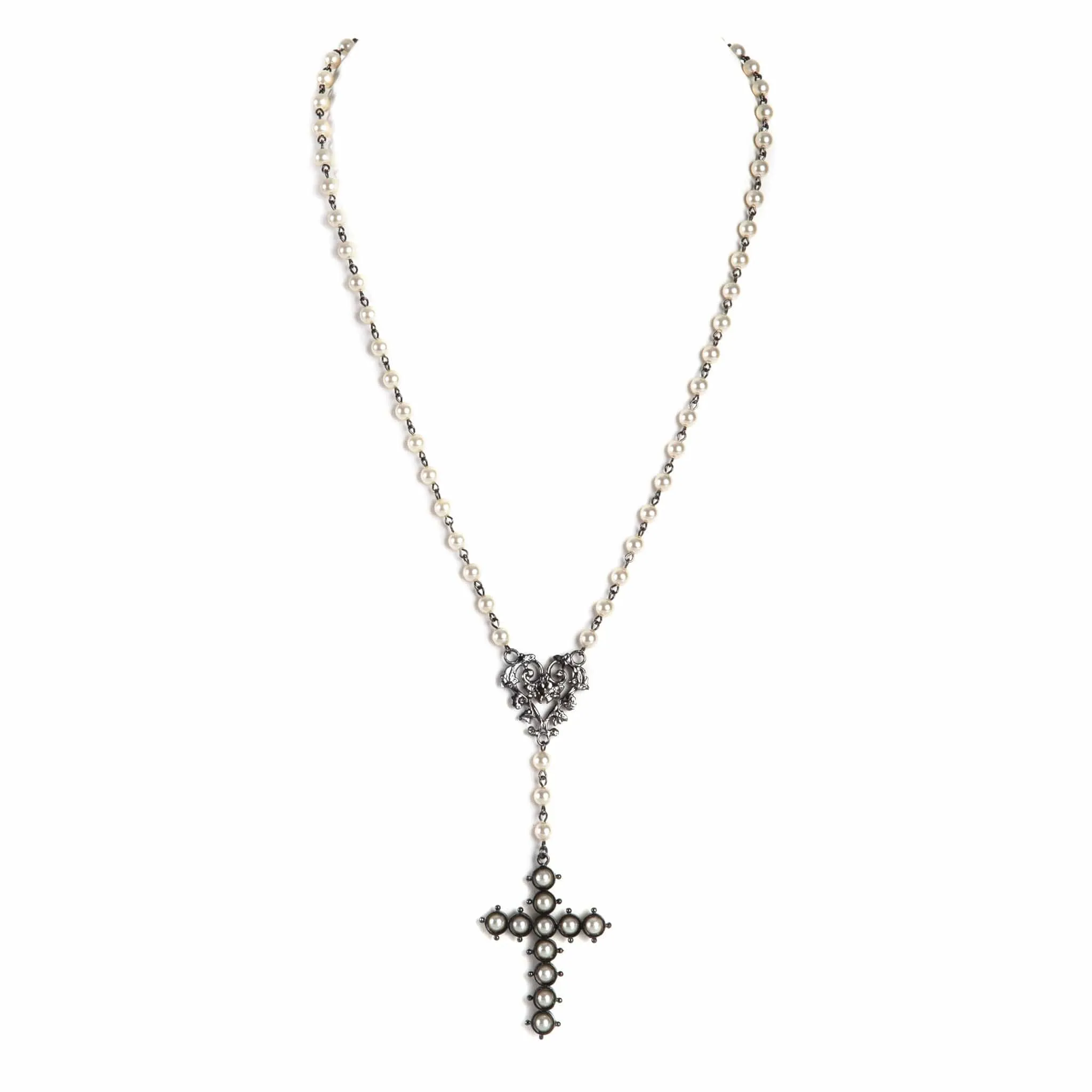 Saint Cross Vine Rosary Necklace - Cream   Necklace Extender