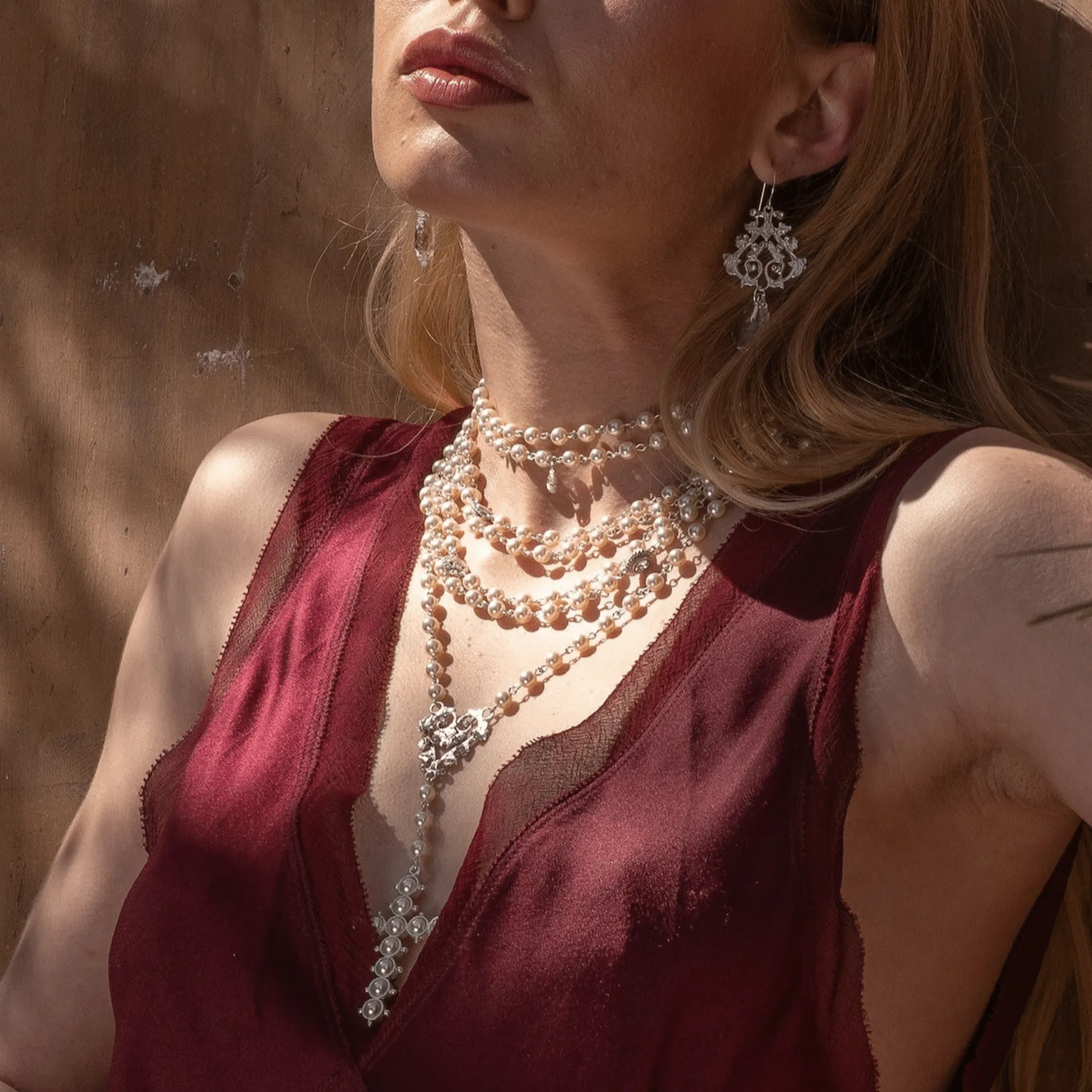 Saint Cross Vine Rosary Necklace - Cream   Necklace Extender