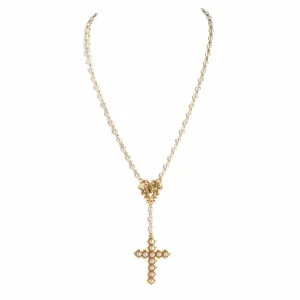 Saint Cross Vine Rosary Necklace - Cream   Necklace Extender