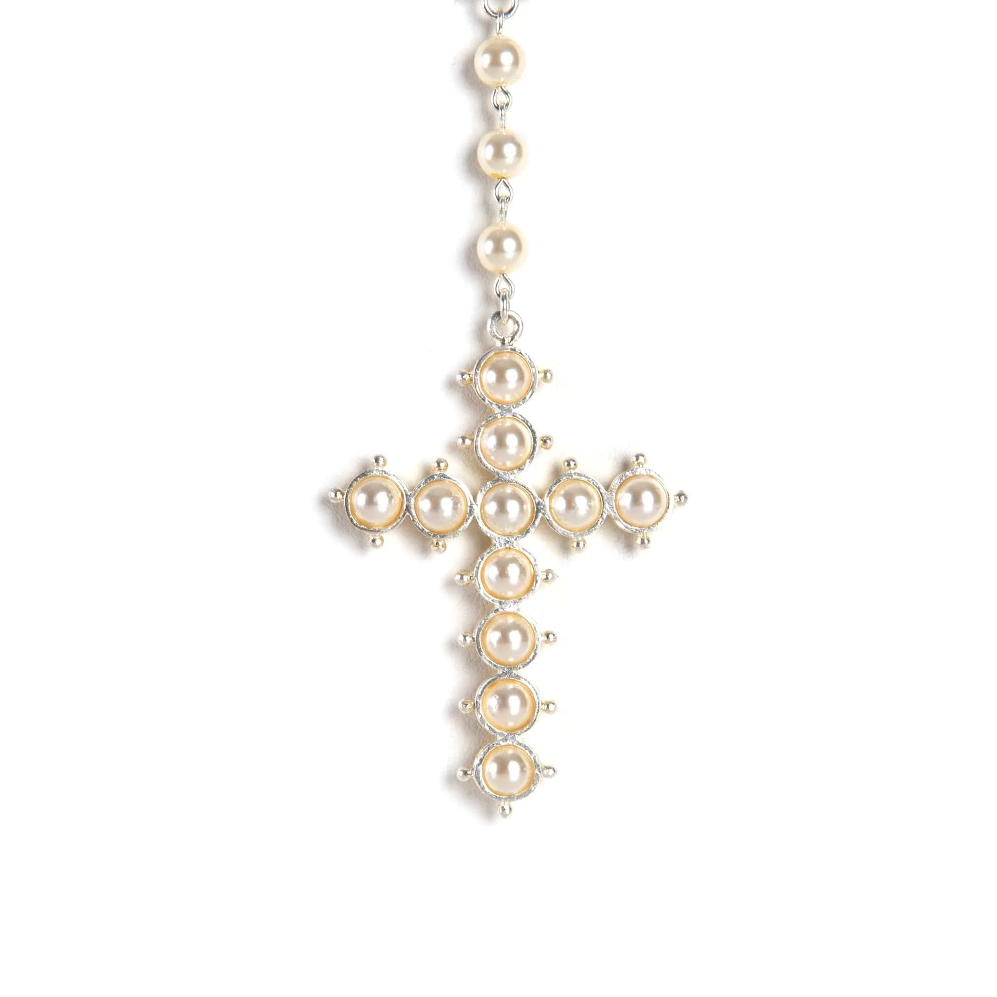 Saint Cross Vine Rosary Necklace - Cream   Necklace Extender