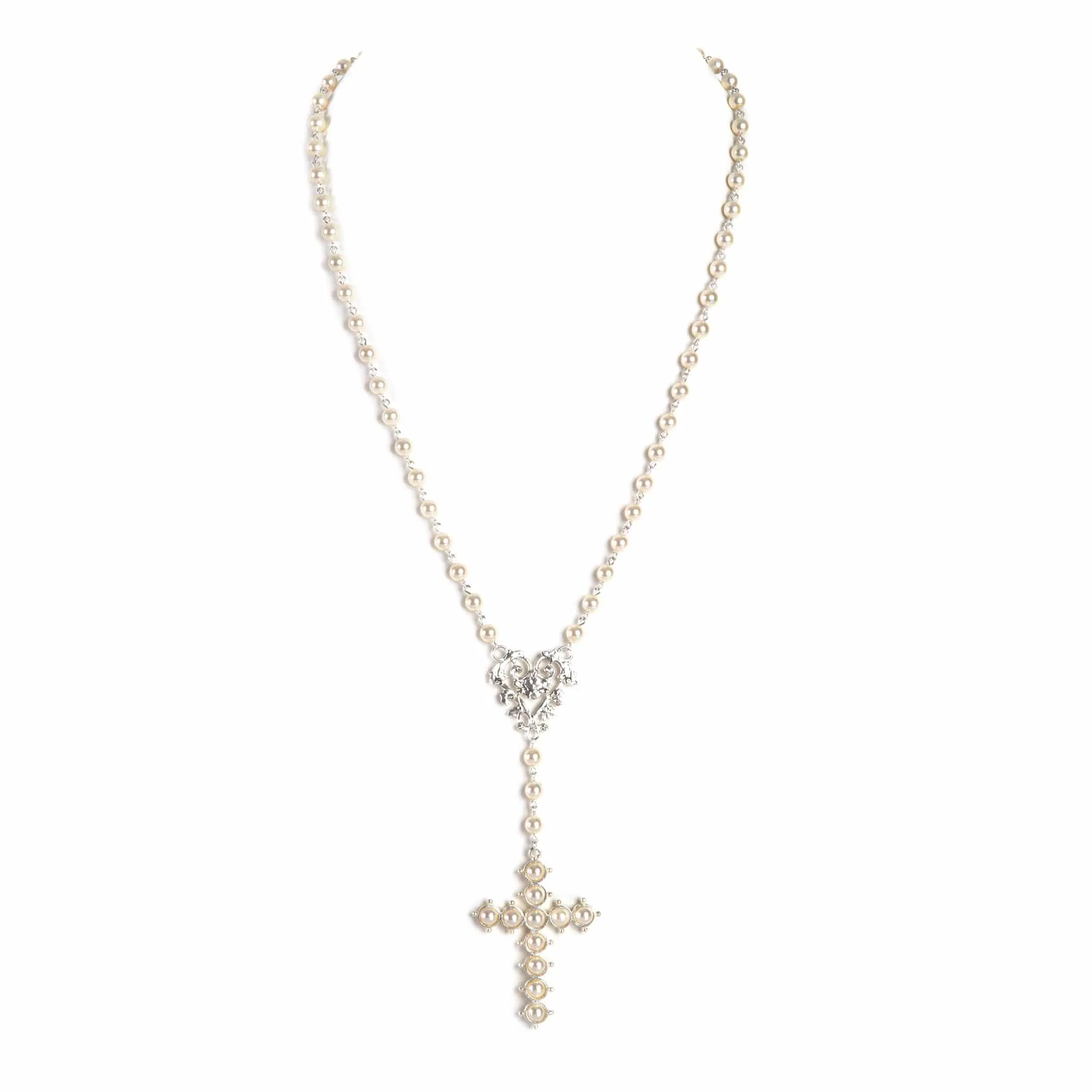 Saint Cross Vine Rosary Necklace - Cream   Necklace Extender