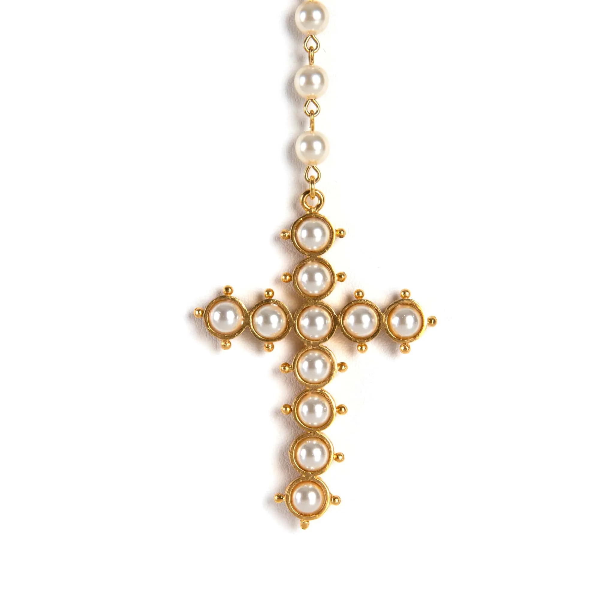 Saint Cross Vine Rosary Necklace - Cream   Necklace Extender