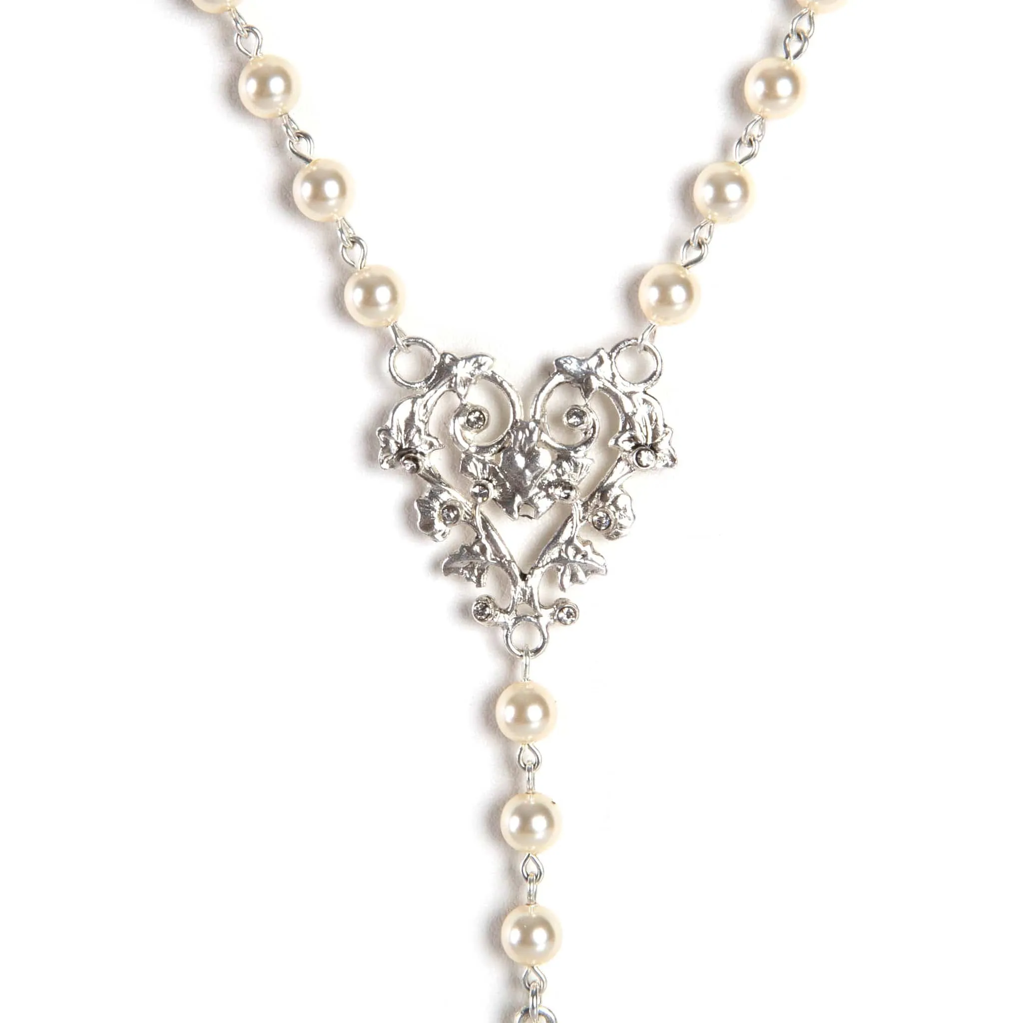 Saint Cross Vine Rosary Necklace - Cream   Necklace Extender