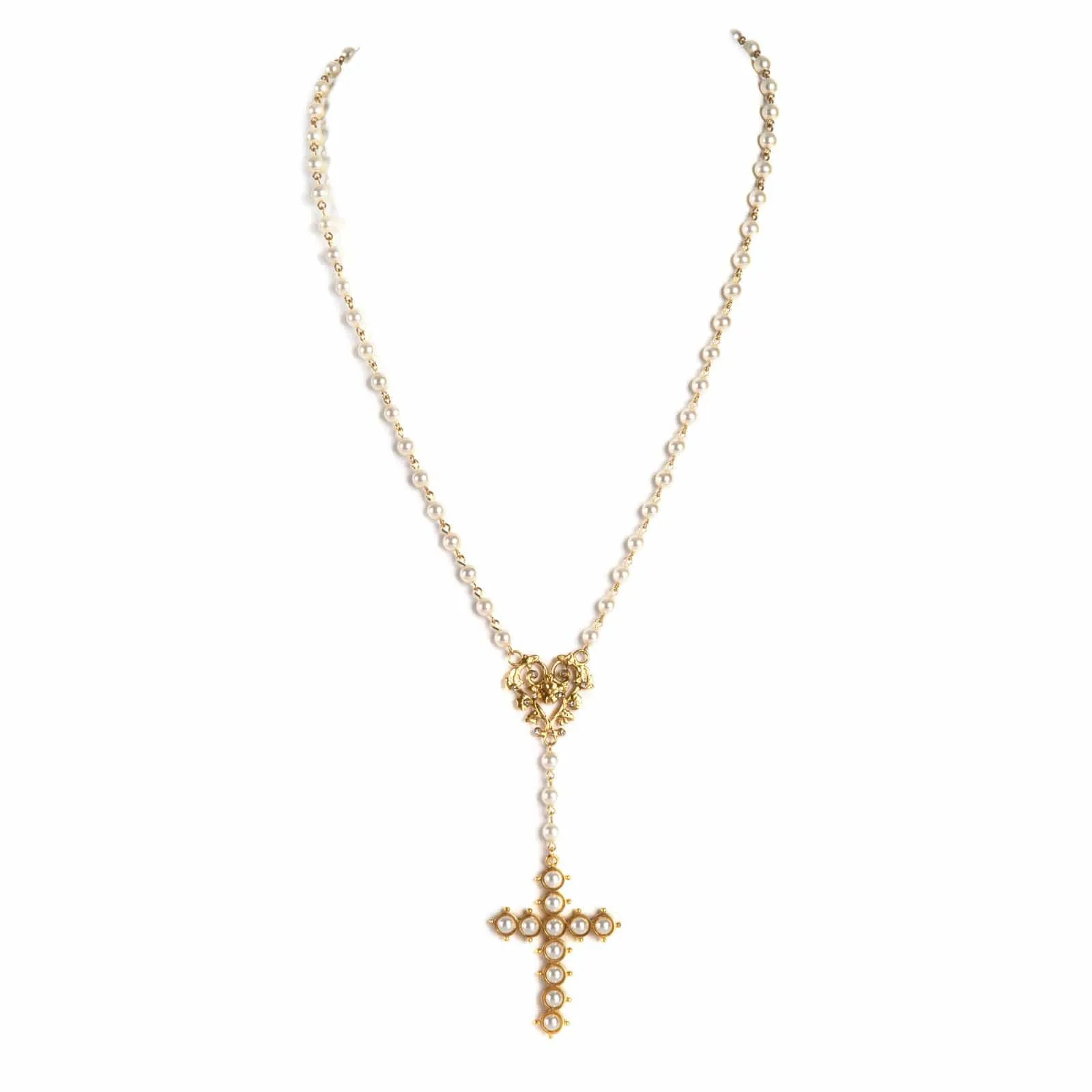 Saint Cross Vine Rosary Necklace - Cream   Necklace Extender