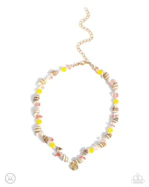 SAND-sational Season - Multi - Seashell, Seed Bead, and Stone Gold Starfish Paparazzi Choker Necklace