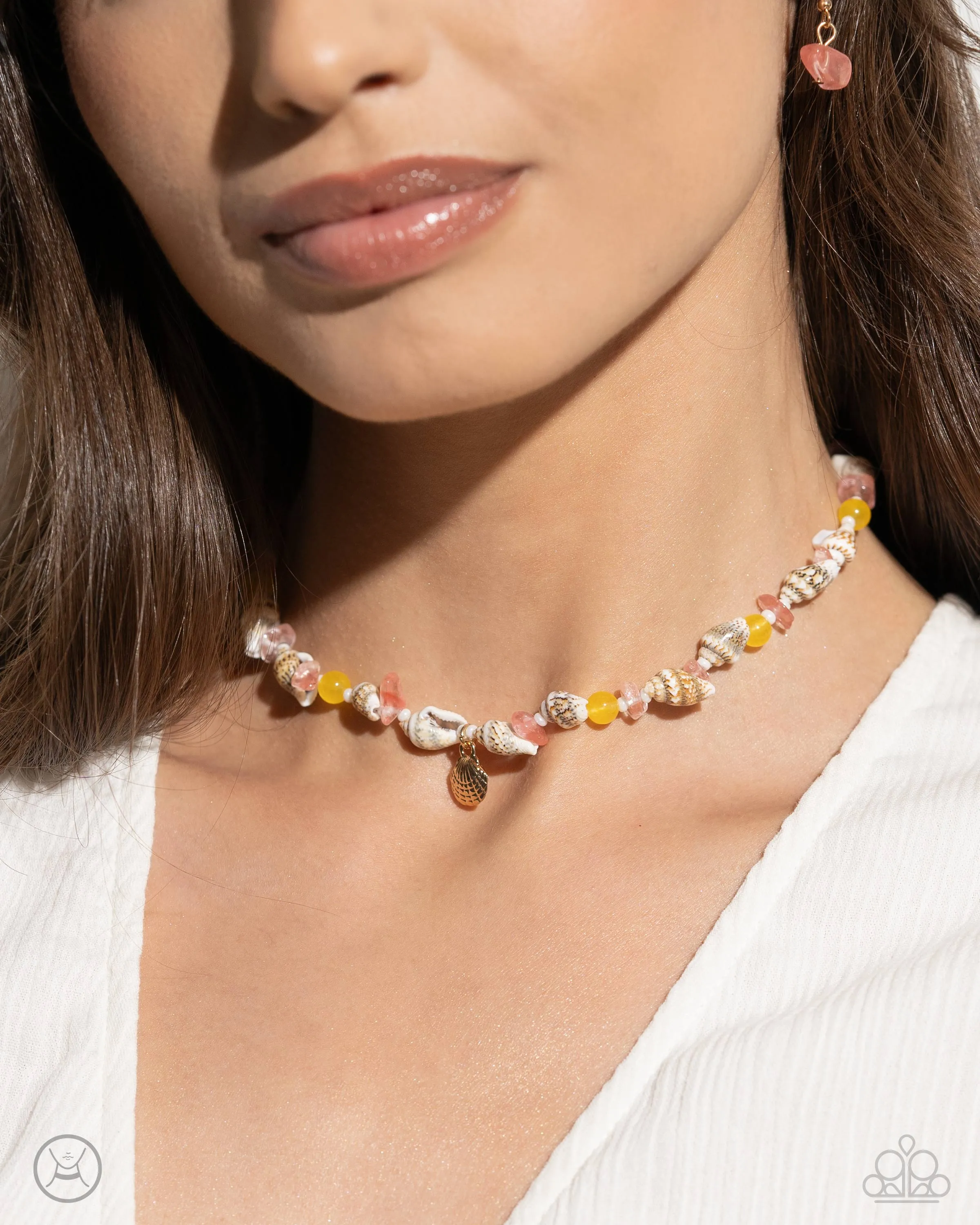 SAND-sational Season - Multi - Seashell, Seed Bead, and Stone Gold Starfish Paparazzi Choker Necklace