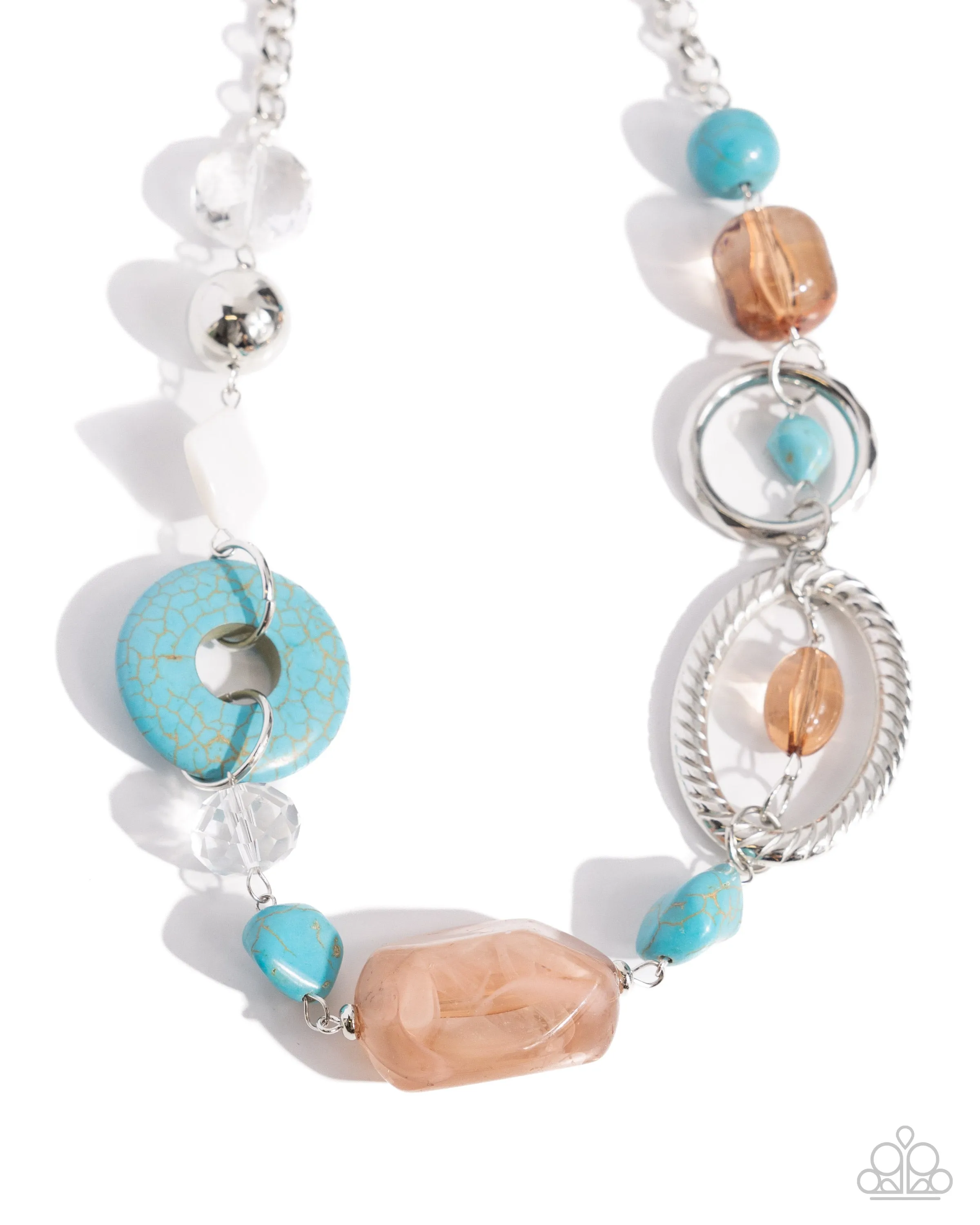 Santa Fe Service - Blue - Turquoise Stone and Brown Bead Paparazzi Short Necklace