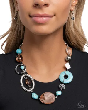 Santa Fe Service - Blue - Turquoise Stone and Brown Bead Paparazzi Short Necklace